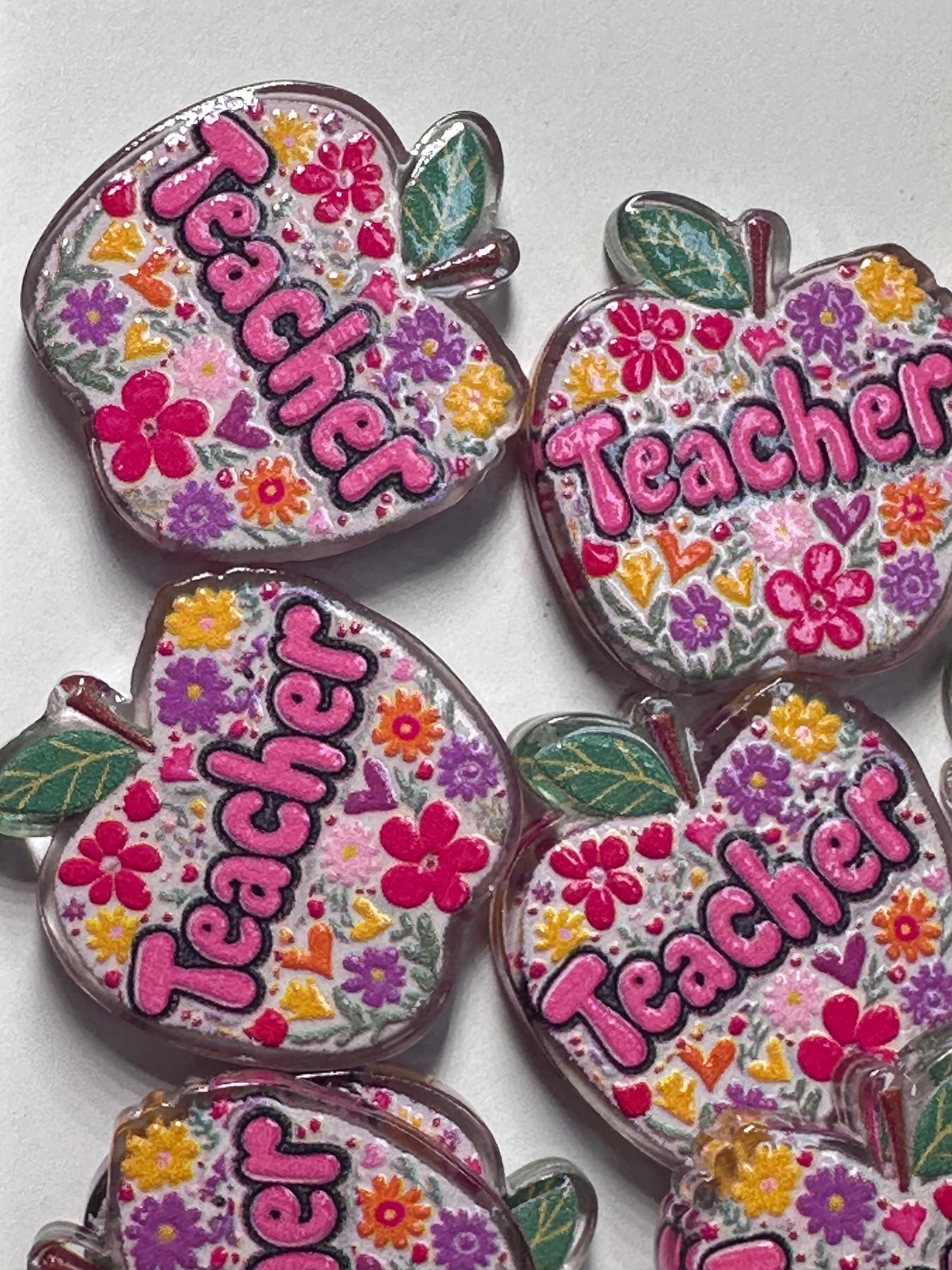 Teacher Apple shaped acrylic focal bead- set of 2/ focal bead/ pen beading / keychain bead