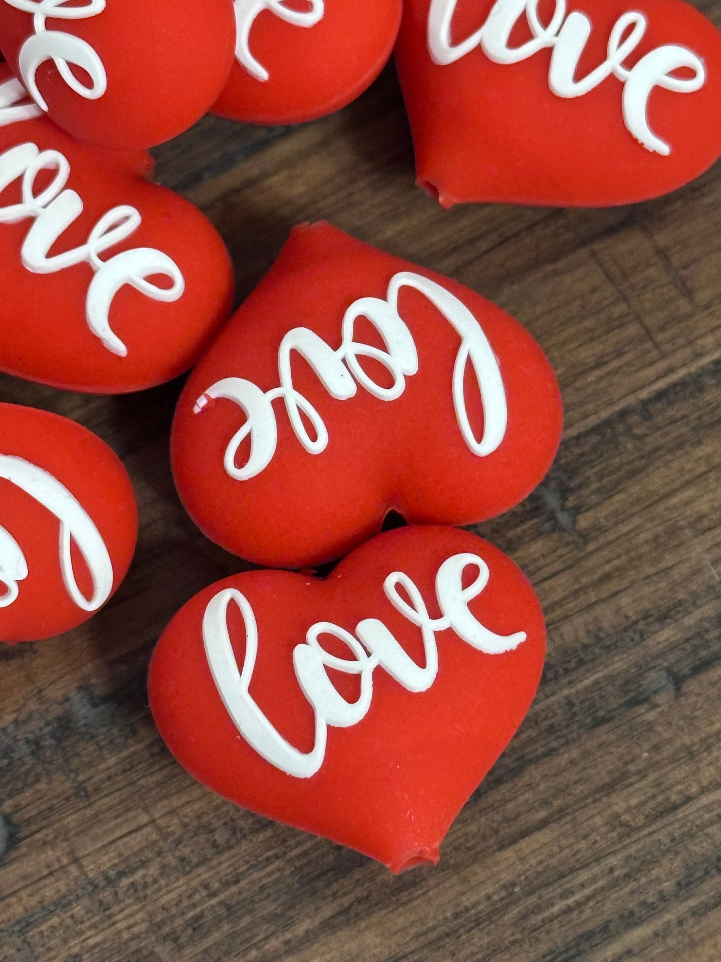3D Heart Love beads/ beadable pen/ Silicone bead/ keychain bead/Valentines Day hearts/ red heart bead