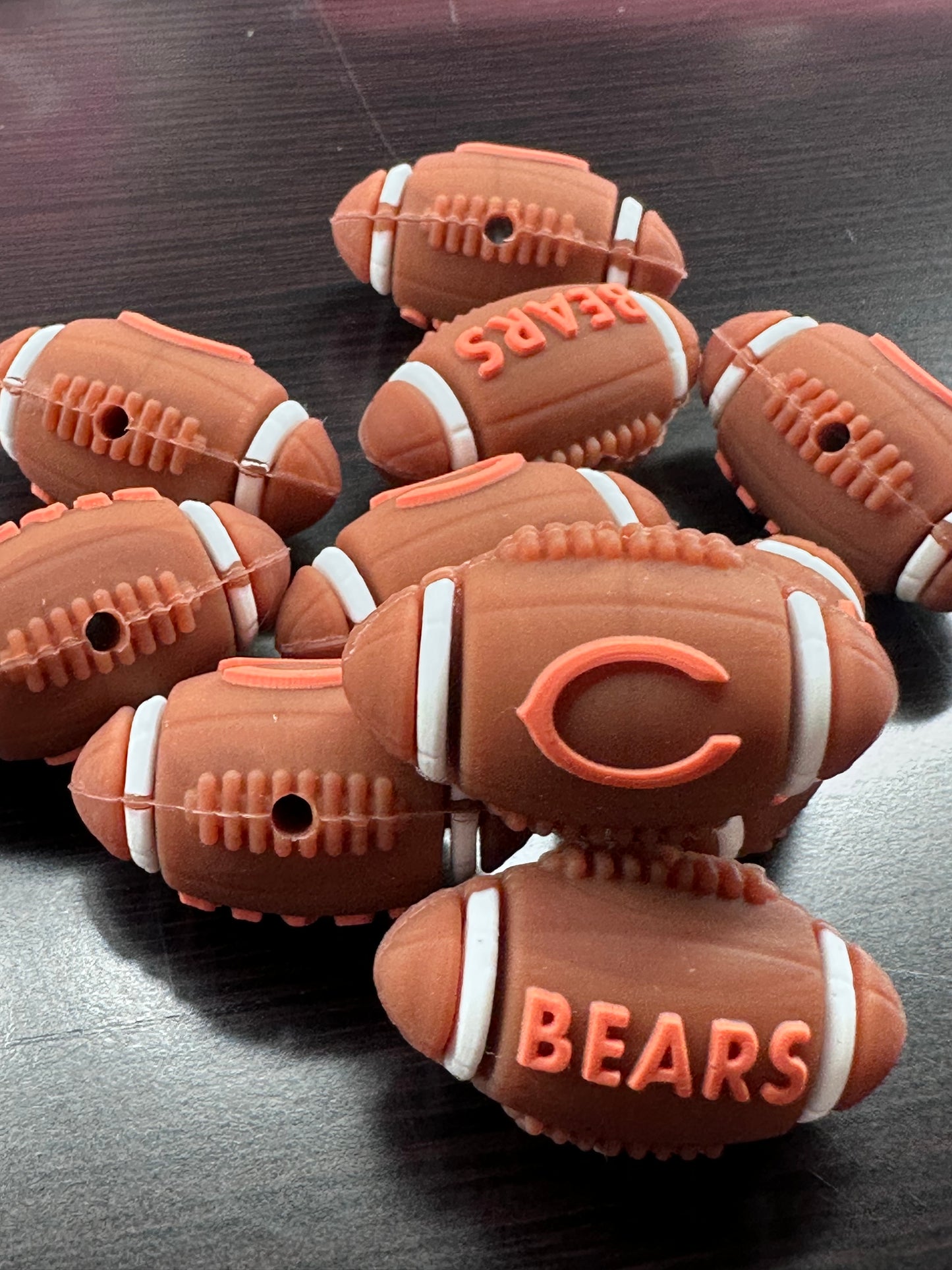 3D Chicago Bears brown football focal bead/