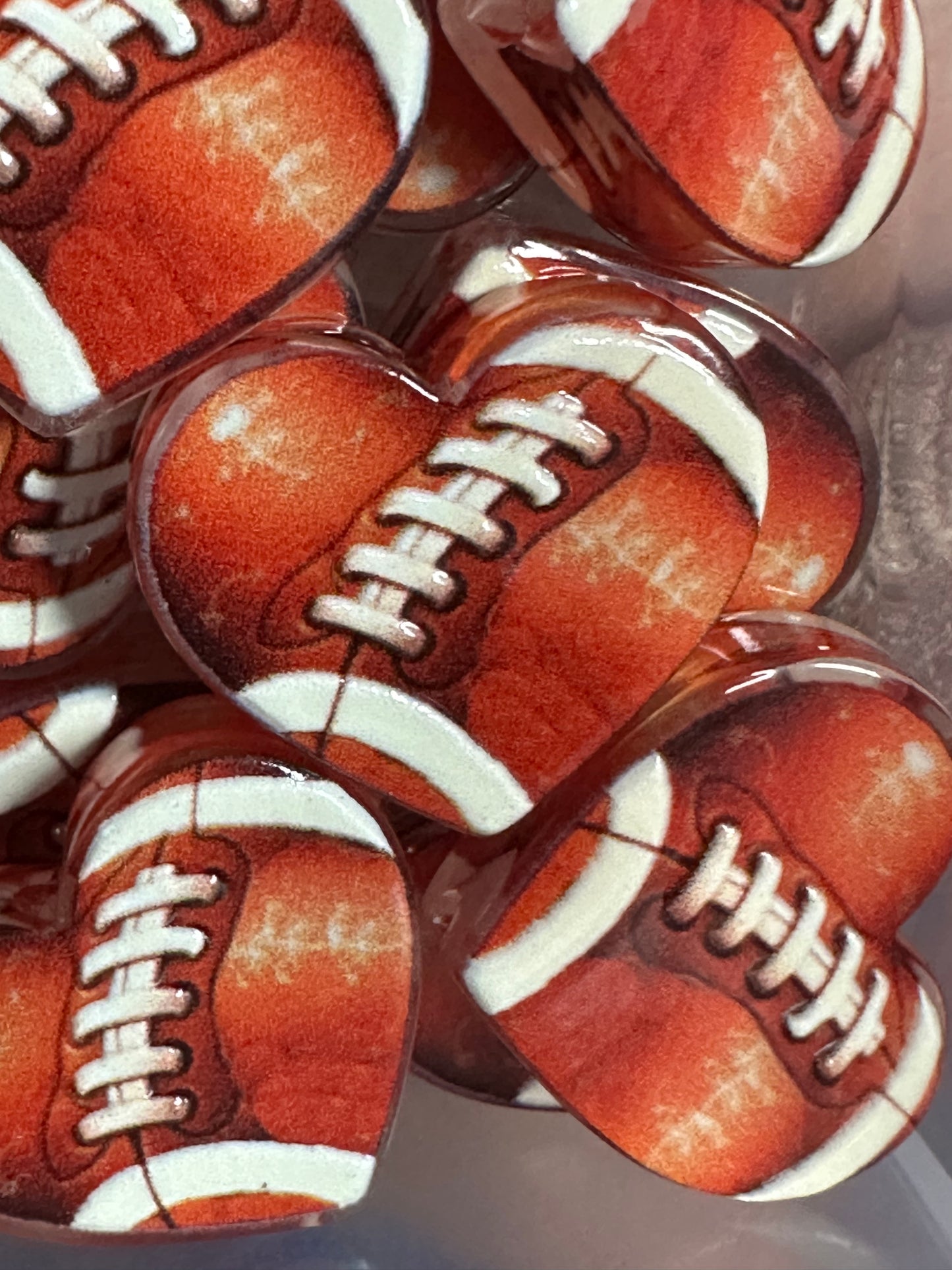 Heart shaped football acrylic focal bead- set of 2/ focal bead/ pen beading / keychain bead/