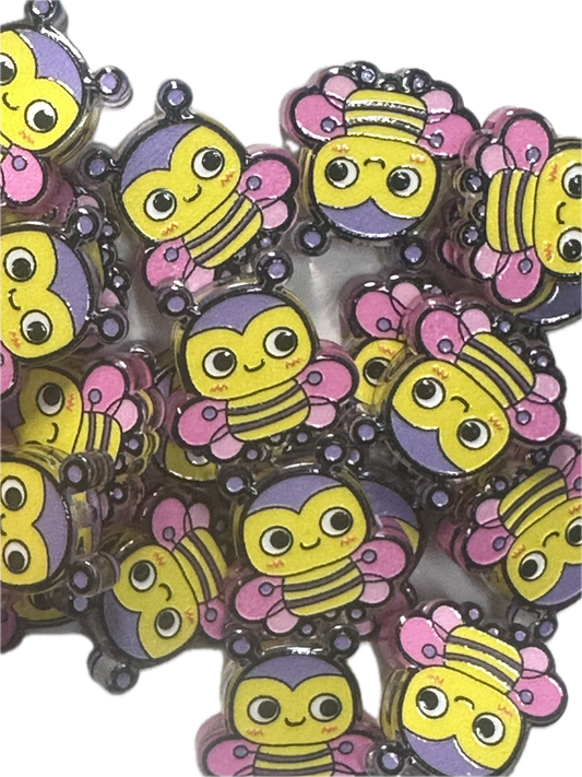Colorful Bee acrylic focal bead- set of 2/ focal bead/ pen beading / keychain bead/