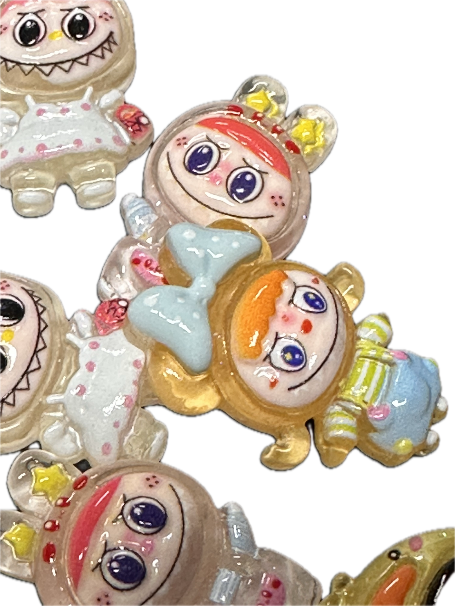 Glue On Labubu Charms – Flat Back Embellishments for DIY Crafts- Set of 6 different designs