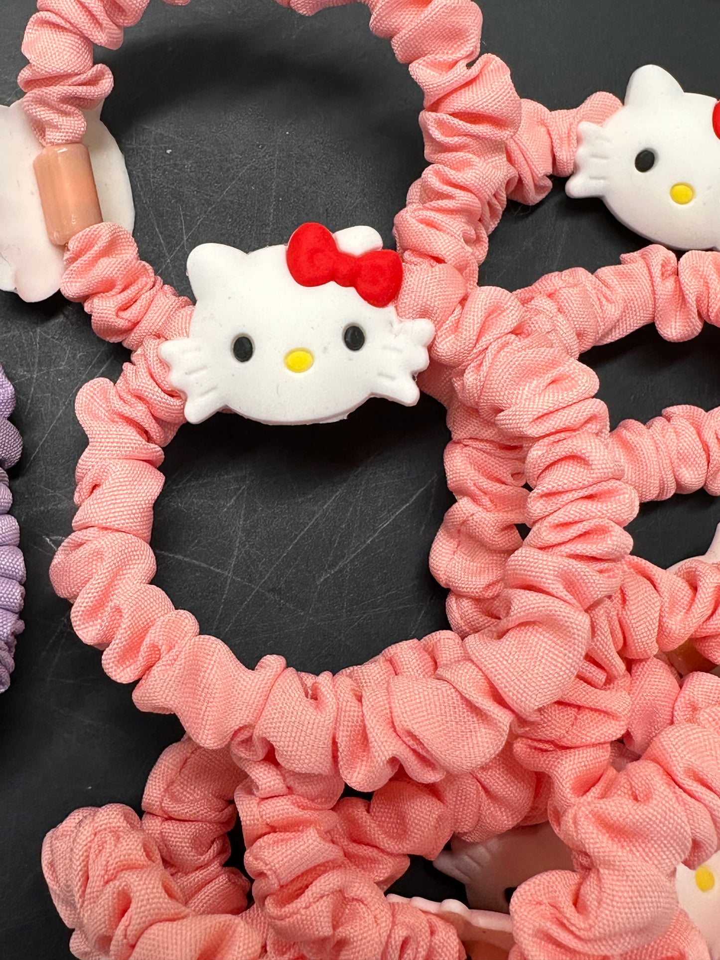 Cute Kitty Head Pink Scrunchie | Soft Elastic Hair Tie | Kawaii Style Hair Accessory- set of 3