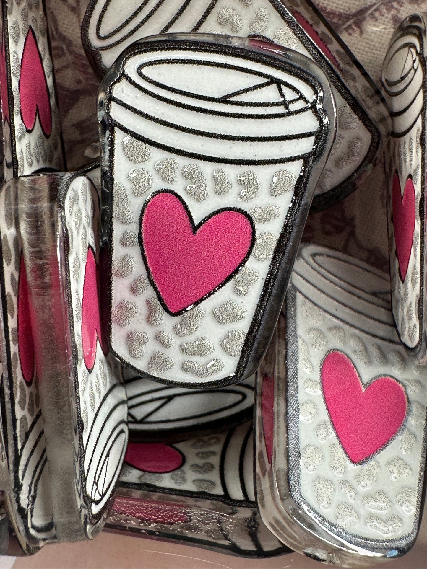 Coffee cup with heart acrylic focal bead- set of 2/ focal bead/ pen beading / keychain bead