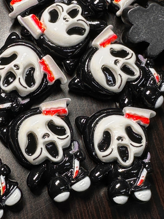 Set of 5 Glue On Resin Halloween Charms – Ghost Mask Flat Back Embellishments for DIY Crafts