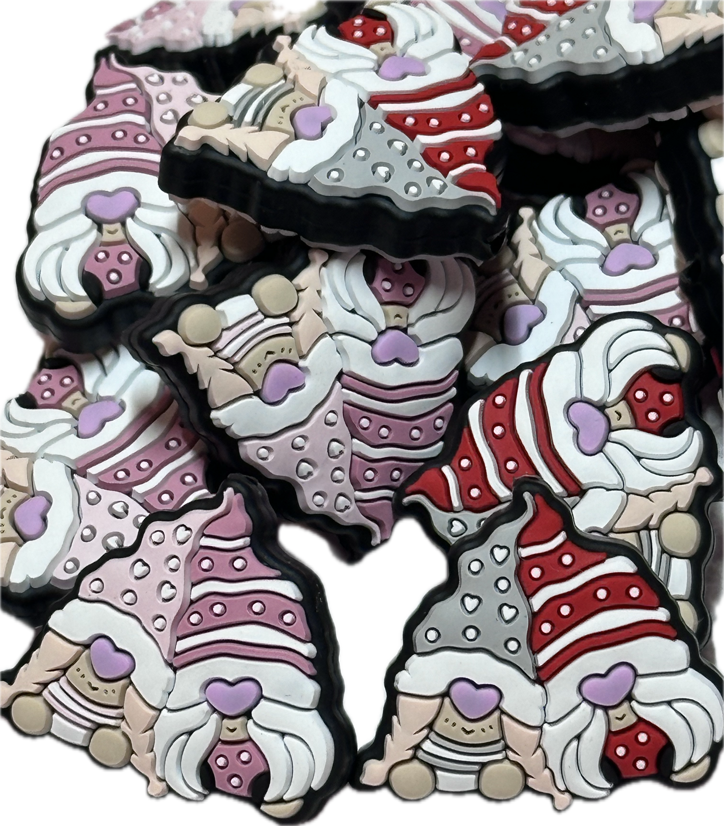 Cute gnome focal bead/ silicone/heart/ Valentines Day/Choose red or pink