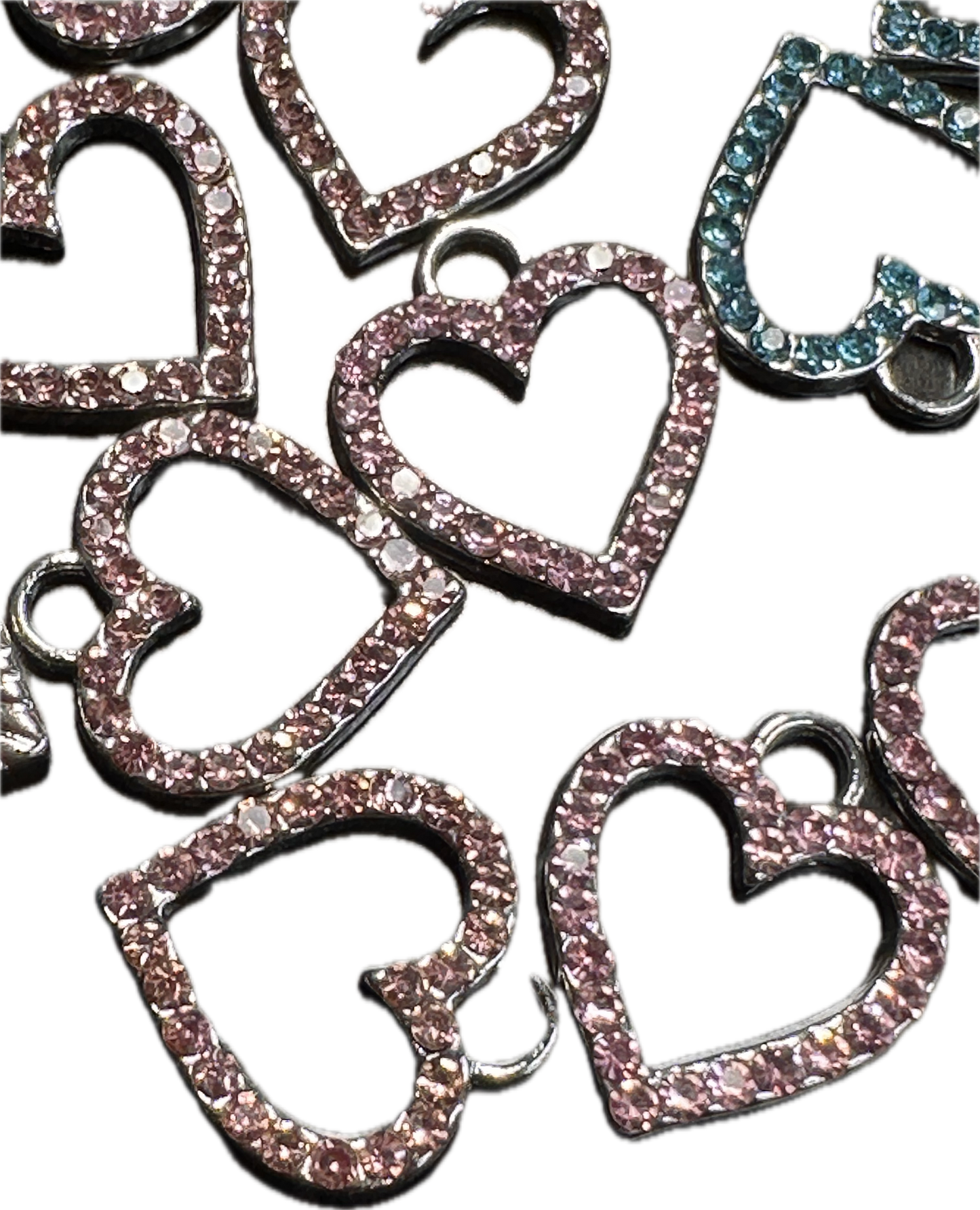 Rhinestone enamel metal charms/ DIY charm bracelet/ DIY necklace blue and pink hearts