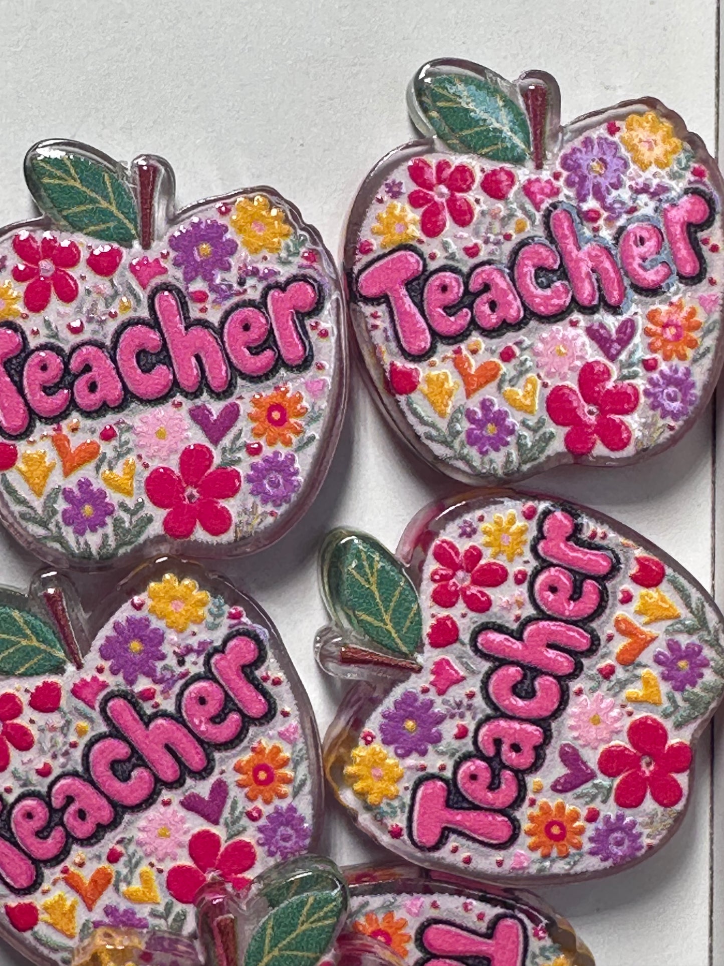 Teacher Apple shaped acrylic focal bead- set of 2/ focal bead/ pen beading / keychain bead