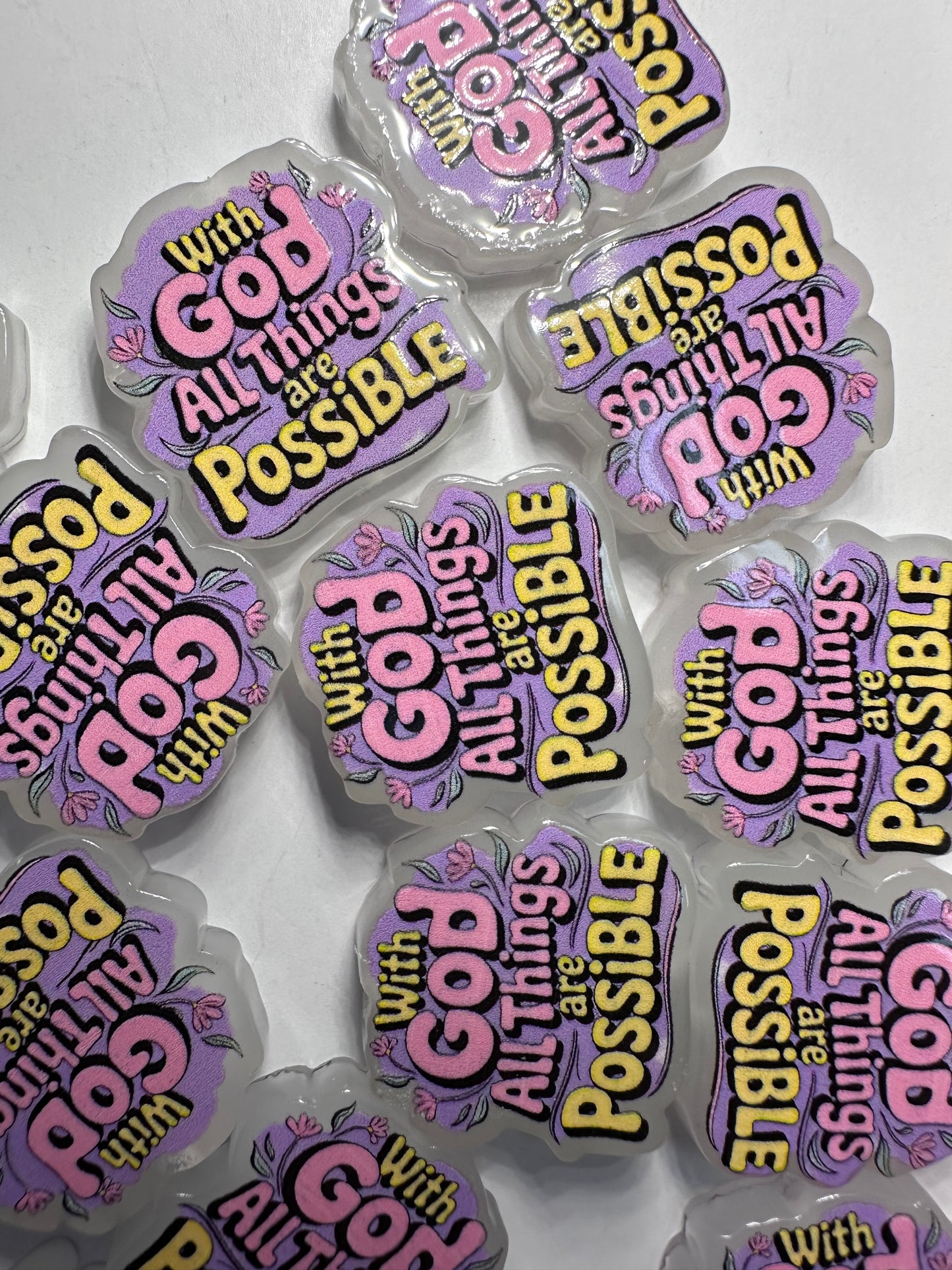 With God all things are possible acrylic focal bead- set of 2/ focal bead/ pen beading / keychain bead