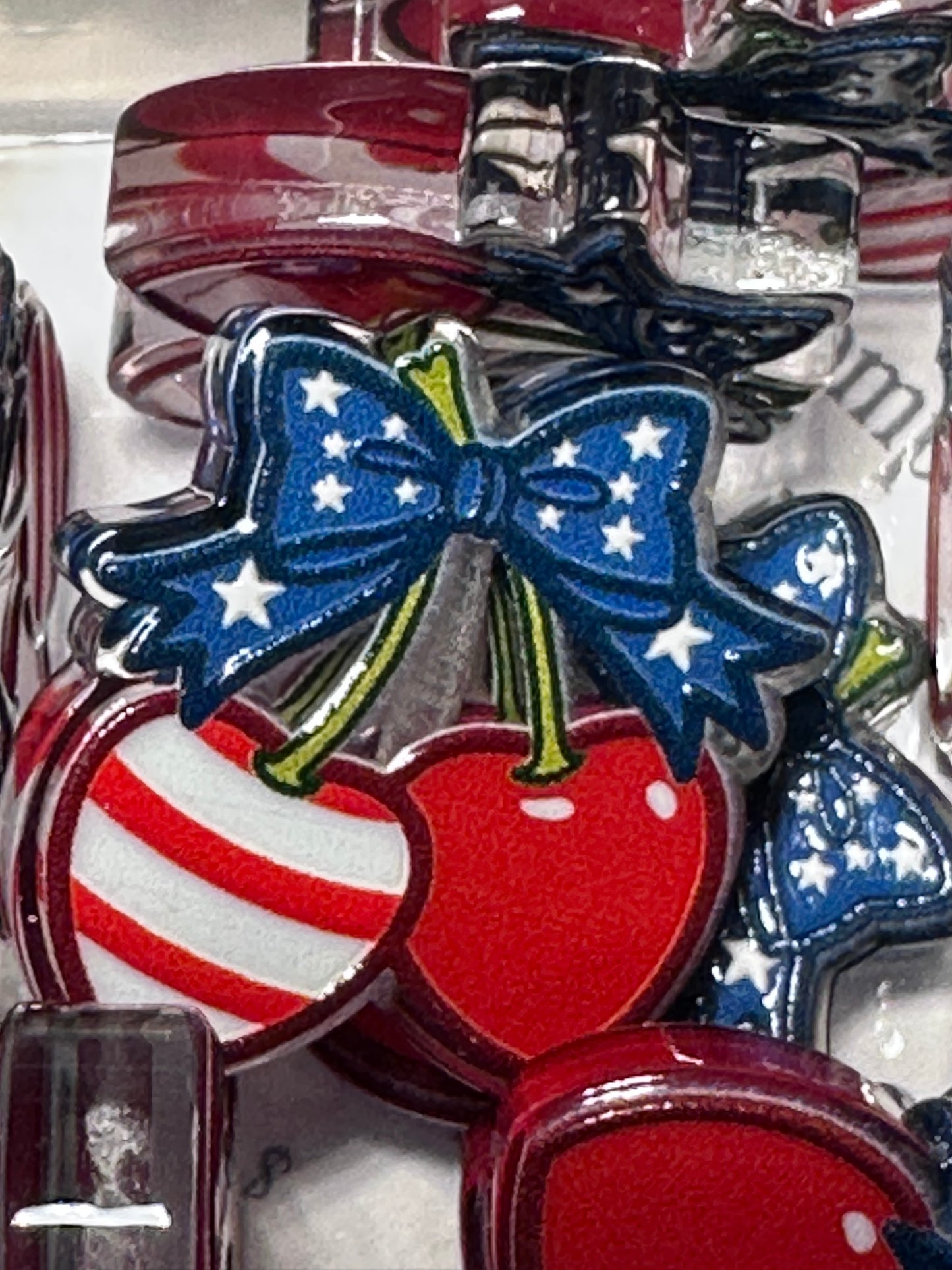 Patriotic cherries acrylic focal bead- set of 2/ focal bead/ pen beading / keychain bead/ Summer/ Cherry