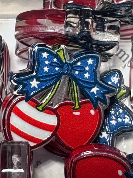 Patriotic cherries acrylic focal bead- set of 2/ focal bead/ pen beading / keychain bead/ Summer/ Cherry