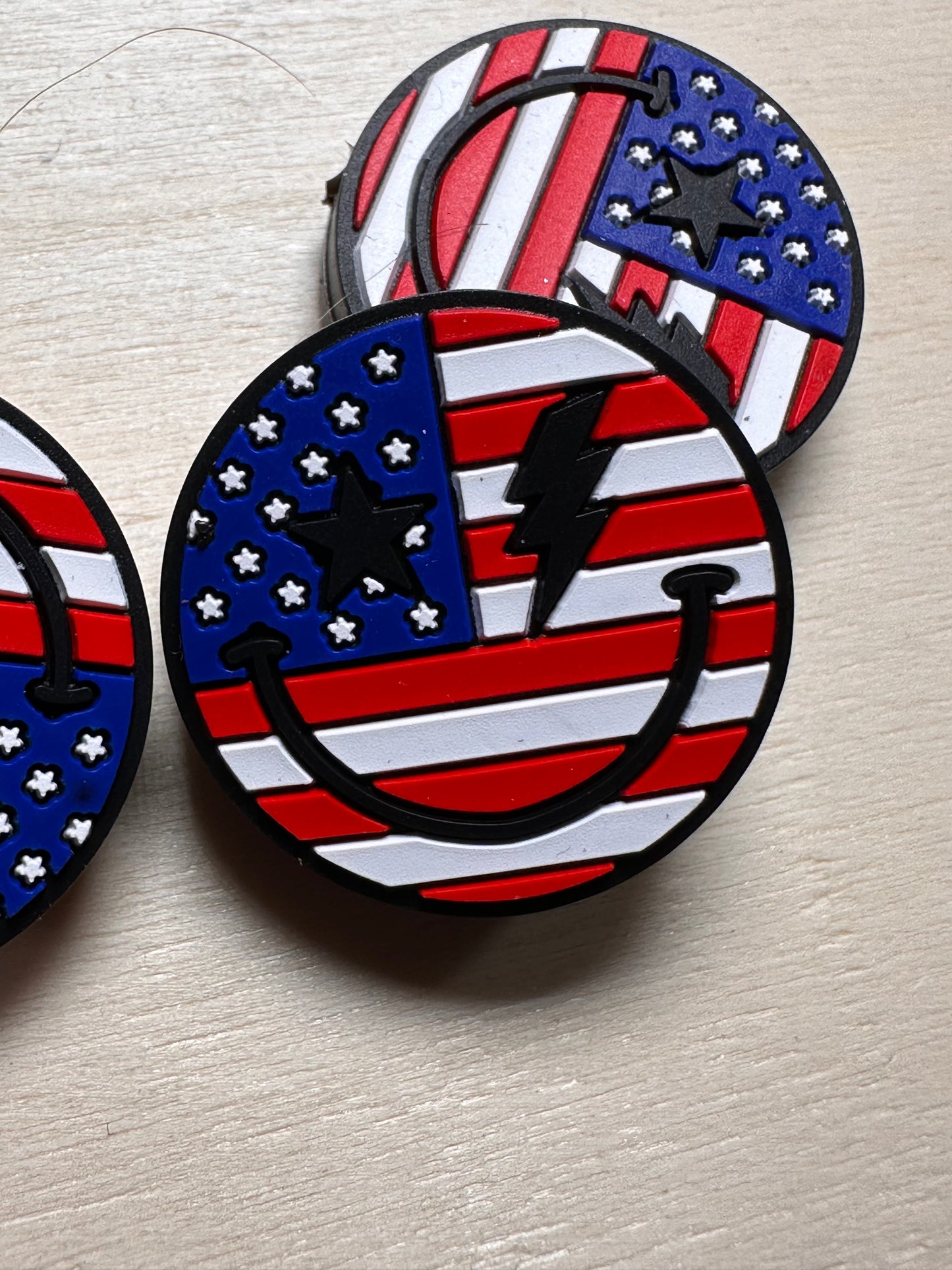 American flag smile circle Focal Bead/ Patriotic