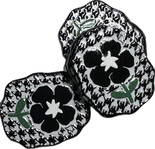 Black daisy houndstooth acrylic focal bead- set of 2/ focal bead/ pen beading / keychain bead/