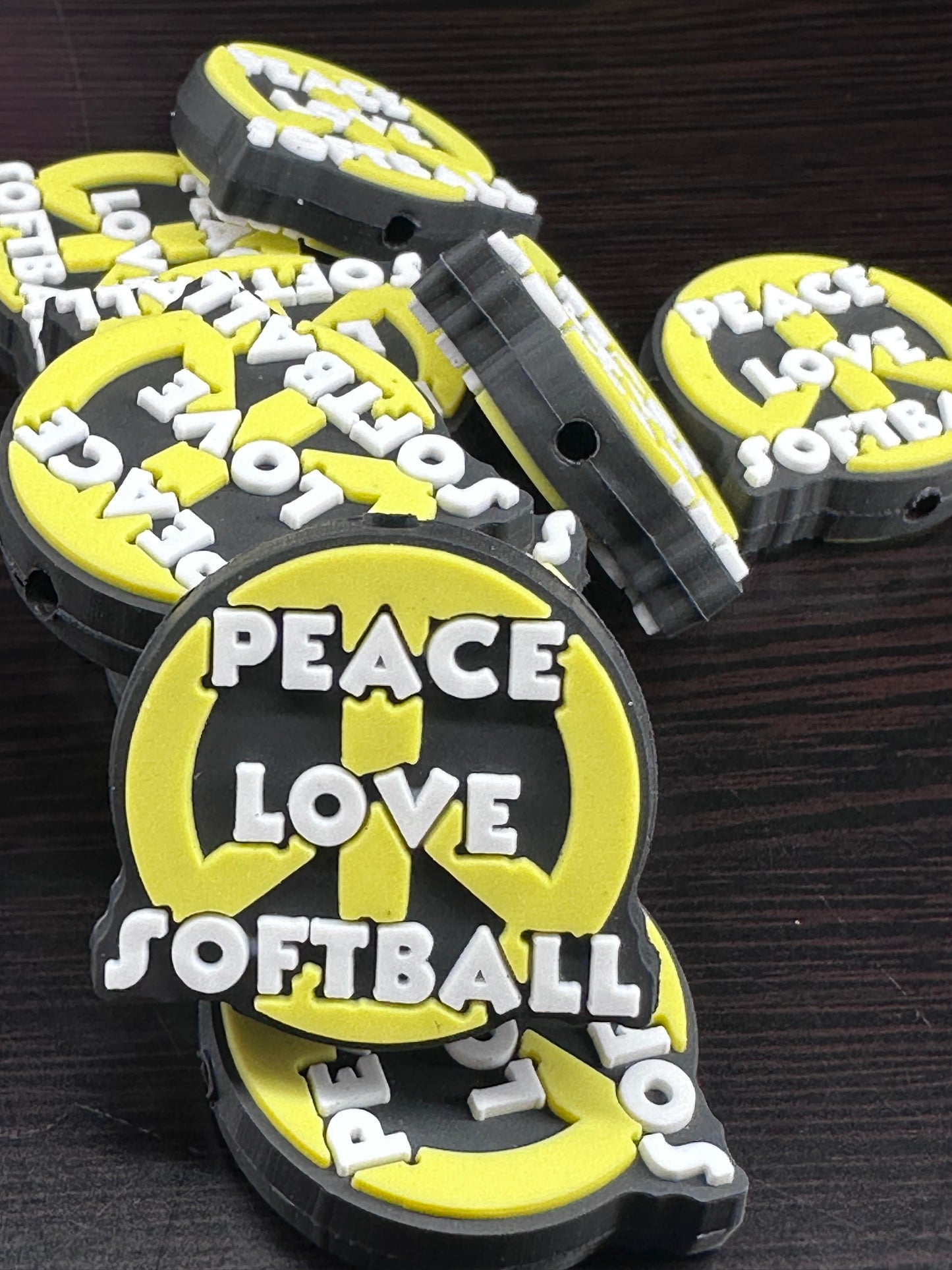 Peace Love and Softball- silicone focal bead/ Baseball /Peace sign