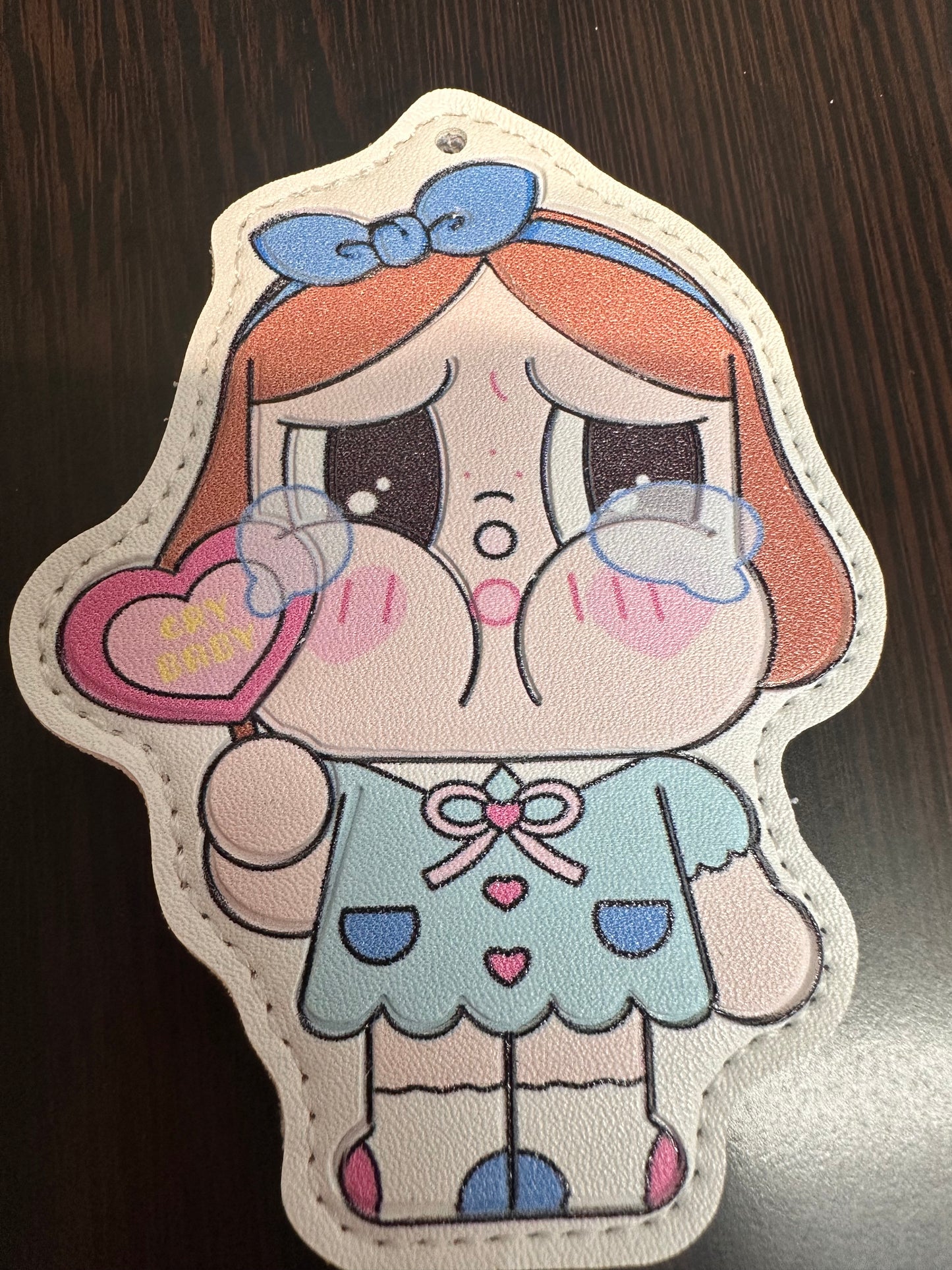 Cute Crying Girl Character Faux Leather Charms- for bag charms, keyrings, Christmas ornaments