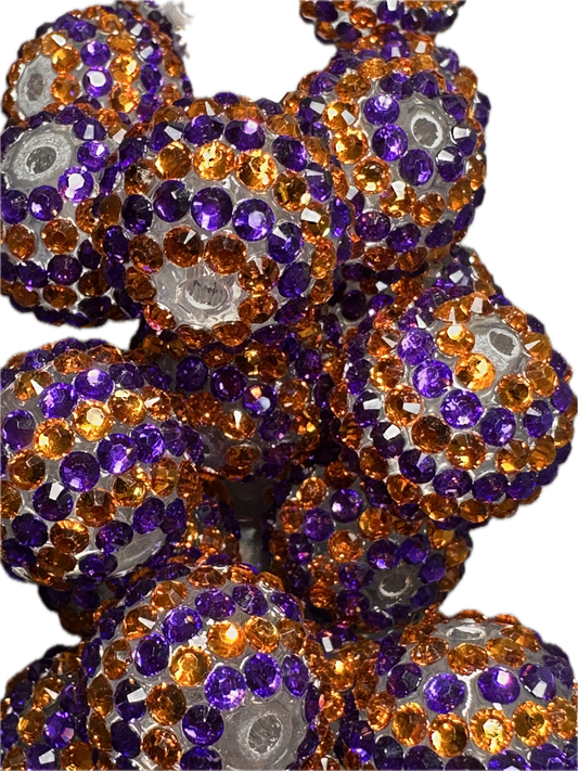 Rhinestone Bead/Five beads included/ perfect to go with Florida Gators and University of Auburn /fits beadable pen/ Fancy bead/ keychain bead/ dark purplish blue and orange