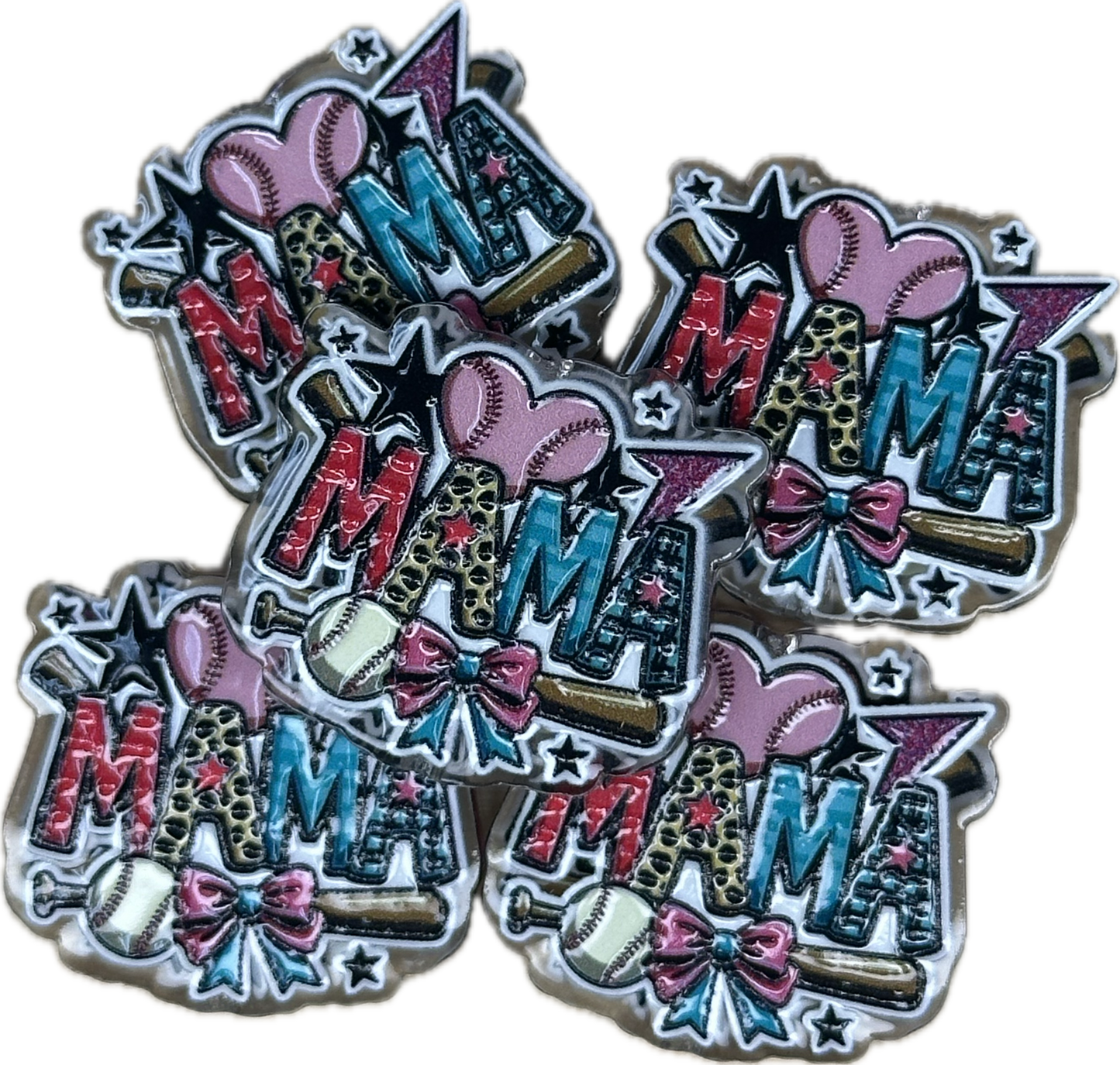 BASEBALL MAMA acrylic focal bead- set of 2/ focal bead/ pen beading / keychain bead