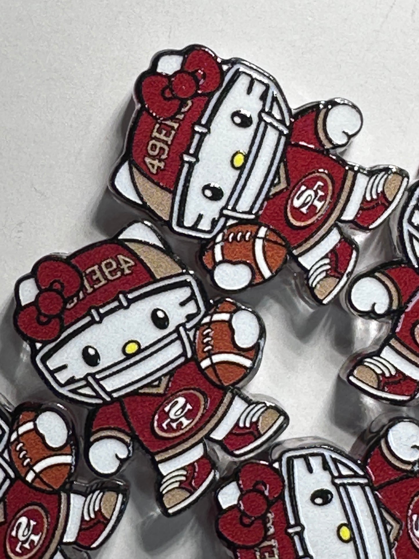 Cat football player with ball acrylic focal bead- set of 2/ focal bead/ pen beading / keychain bead/ red and gold