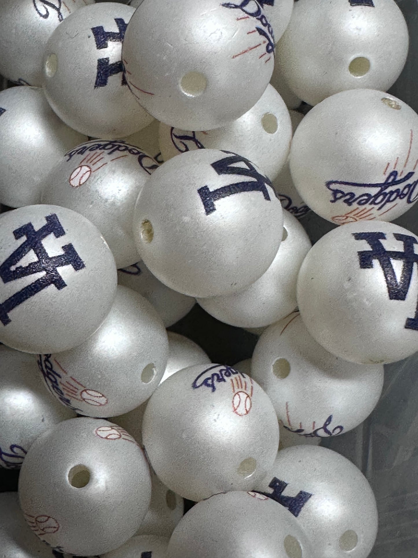 LA Dodgers 16mm Sports Print Beads • Set of 10 • Great for Pens, Keychains & Crafts- baseball