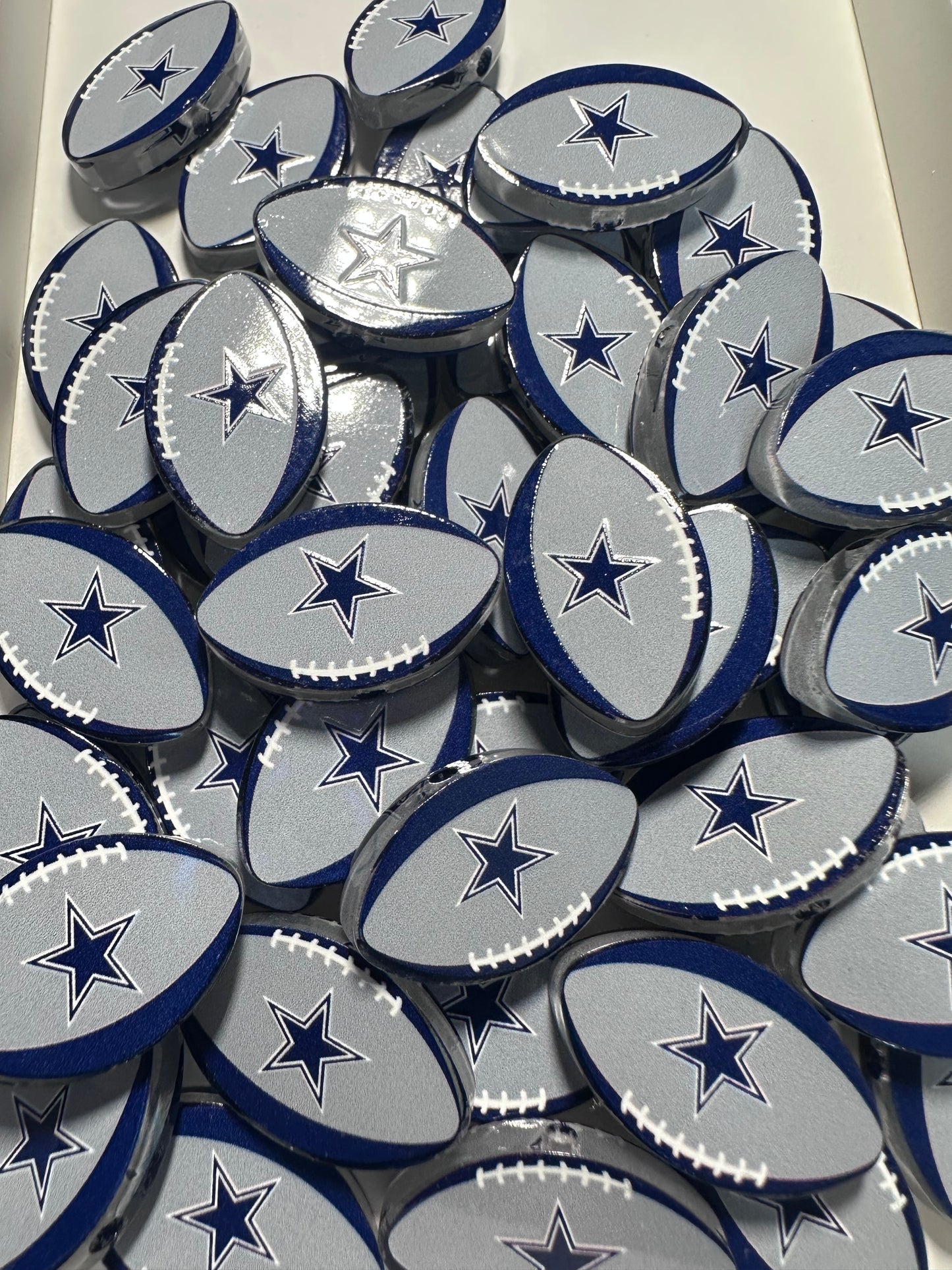 Cowboys football shaped acrylic focal bead- set of 2/ focal bead/ pen beading / keychain bead /star
