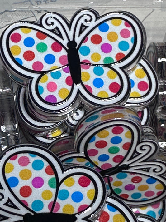 Polka Dot butterfly acrylic focal bead- set of 2/ focal bead/ pen beading / keychain bead/ GREERandCOMPANY DESIGN