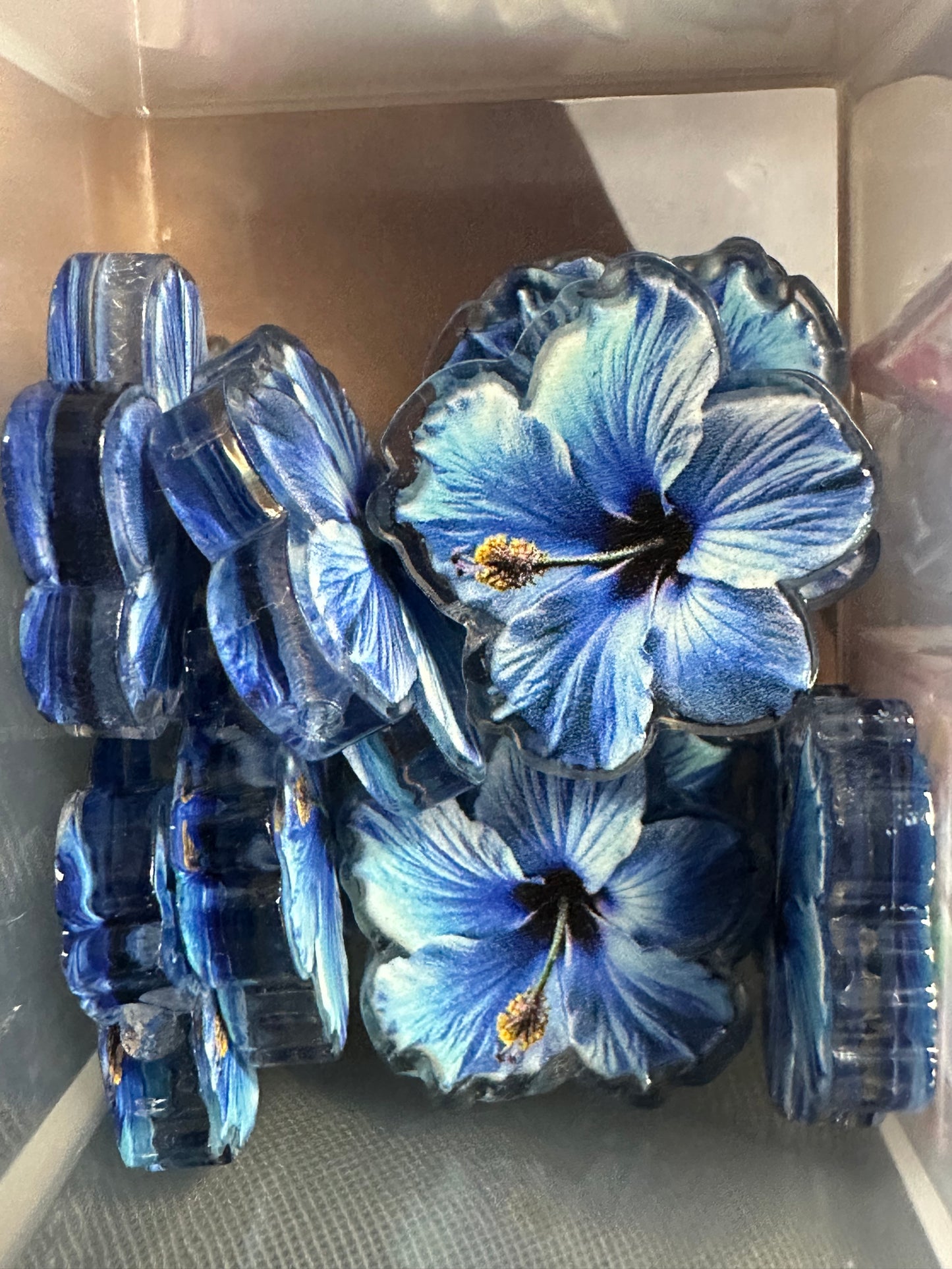 Blue hibiscus acrylic focal bead- set of 2/ focal bead/ pen beading / keychain bead/ Hawaiian flower