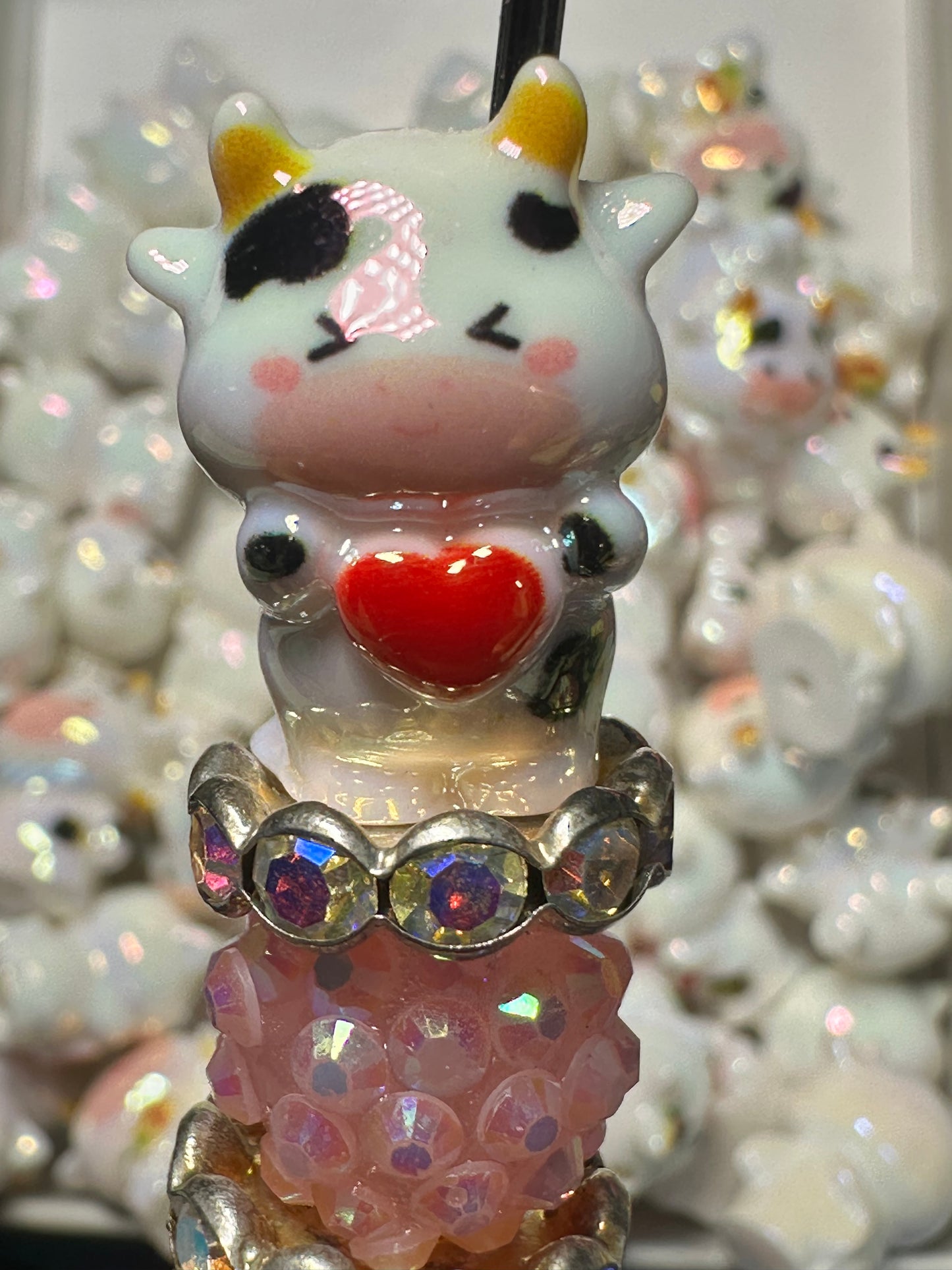 Five (5) acrylic 3D cow shaped design beads included/ jewelry Bead/ beadable pen beads/ keychain bead/ DIY