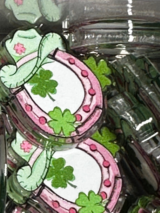 Lucky acrylic focal bead- set of 2/ focal bead/ pen beading / keychain bead/ Horseshoe - Lucky clover- Lucky hat