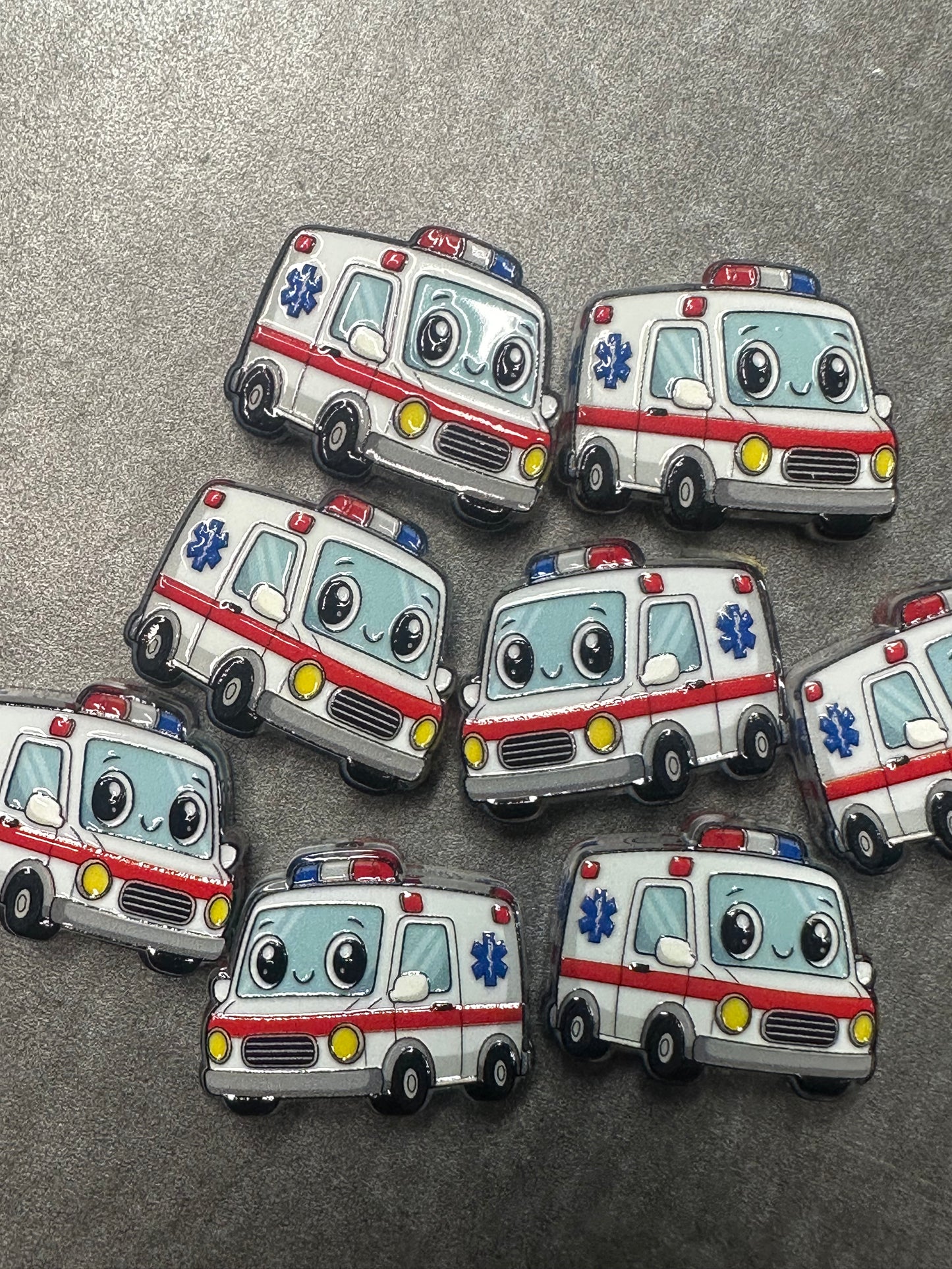 Ambulance acrylic focal bead- set of 2/ focal bead/ pen beading / keychain bead/ paramedics