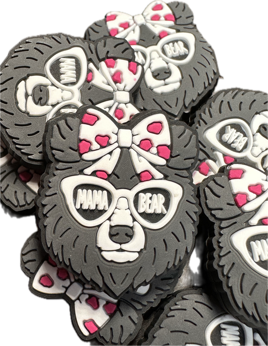MAMA BEAR Focal Bead / silicone bead / bear shaped/ style #2/ bow