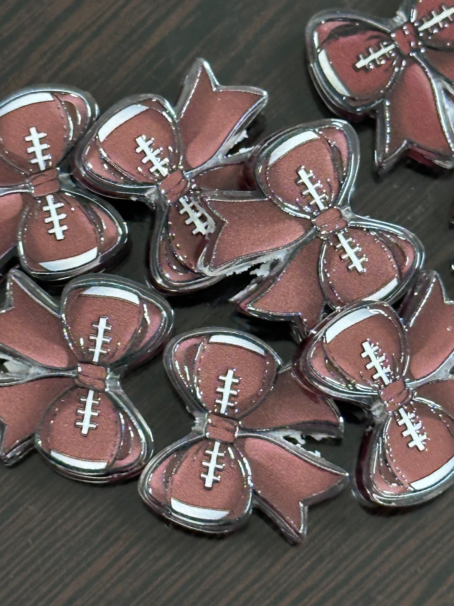 Football bow acrylic focal bead- set of 2/ focal bead/ pen beading / keychain bead
