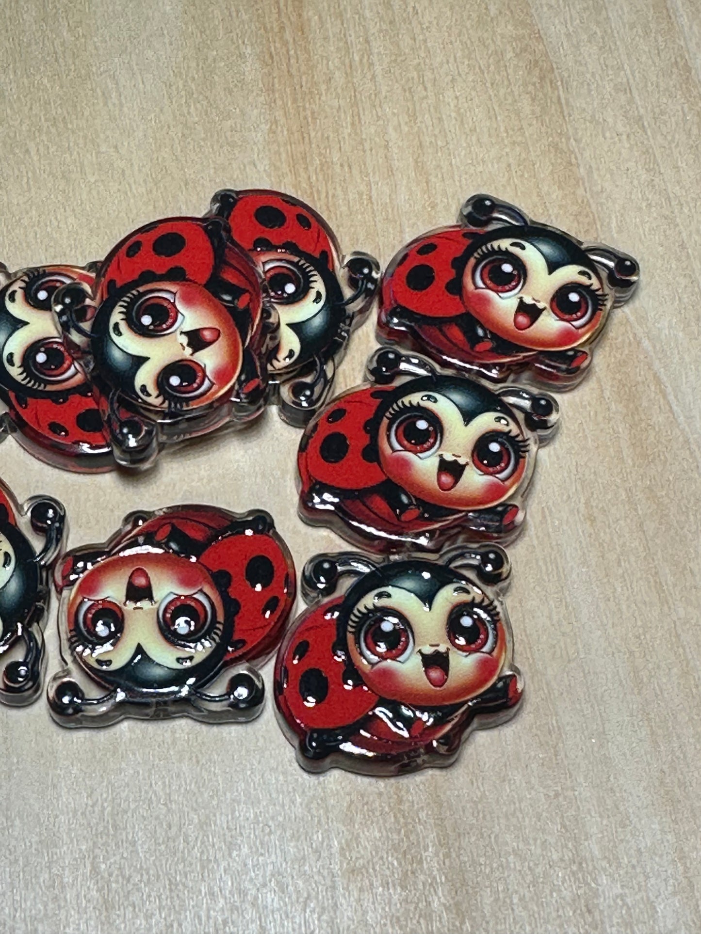 Red Ladybug acrylic focal bead- set of 2/ focal bead/ pen beading / keychain bead/