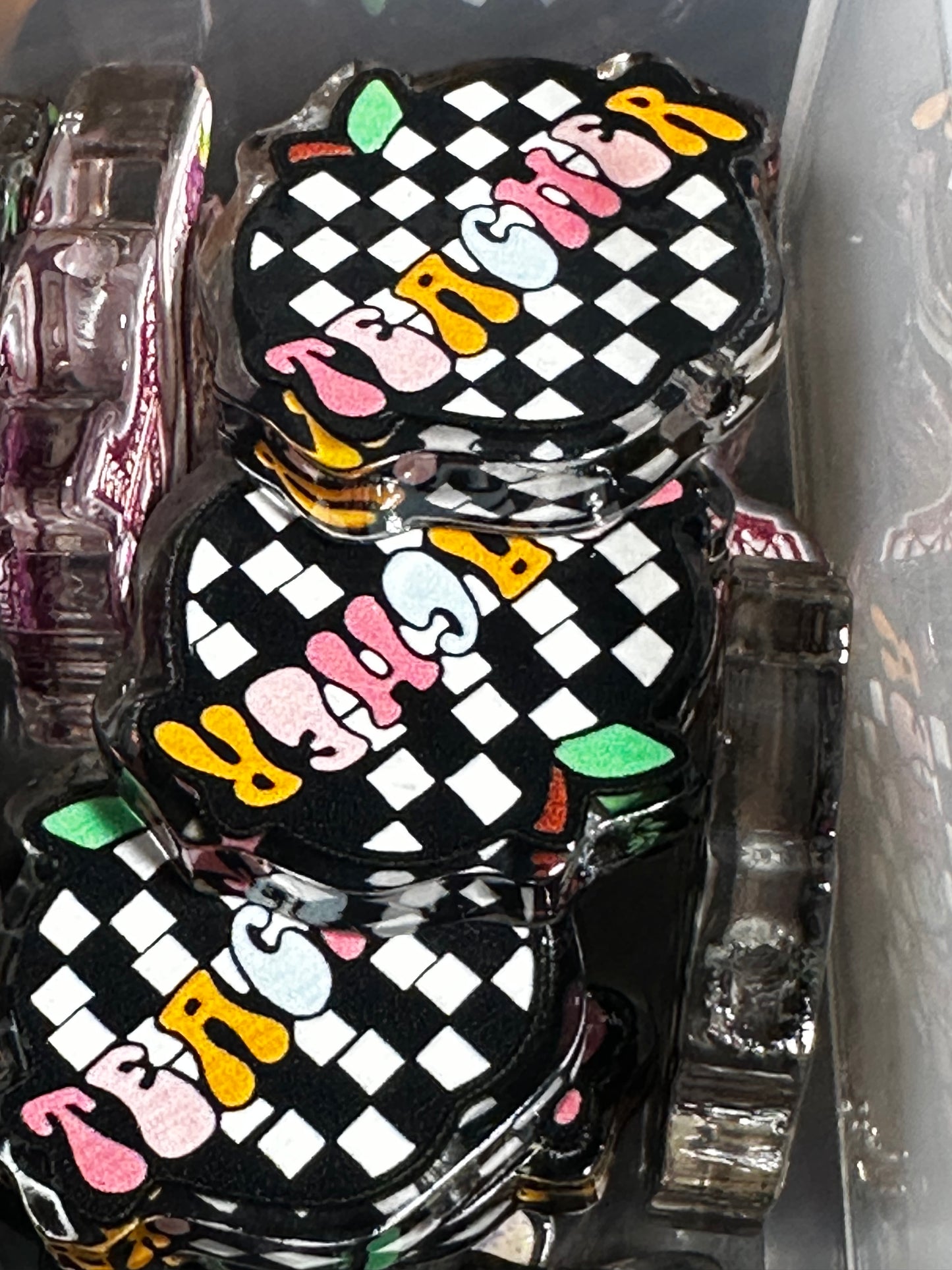 Teacher Apple acrylic focal bead- set of 2/ focal bead/ pen beading / keychain bead/ Checkered