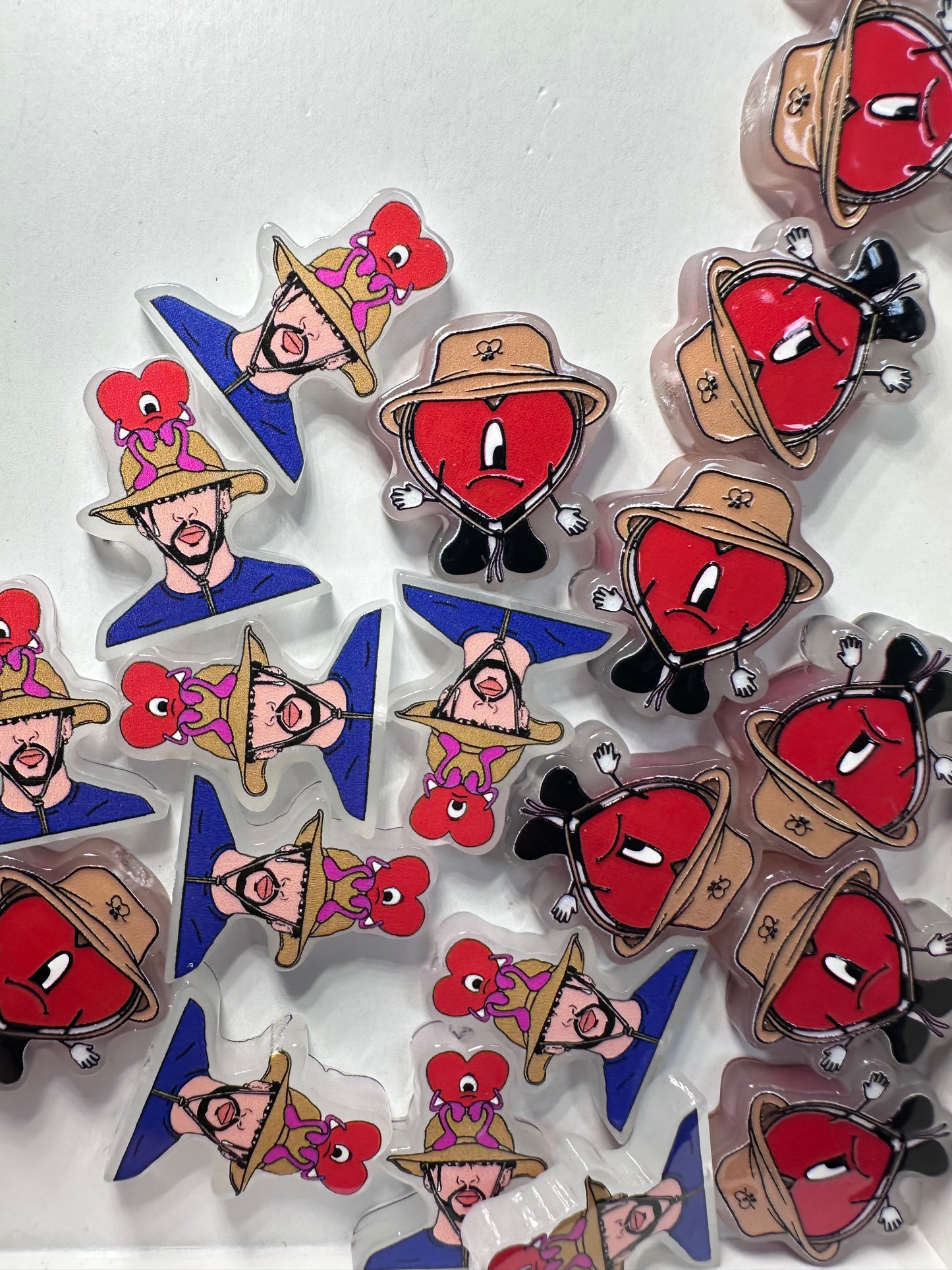 Heart acrylic focal bead- set of 2 (one of each design) / focal bead/ pen beading / keychain bead
