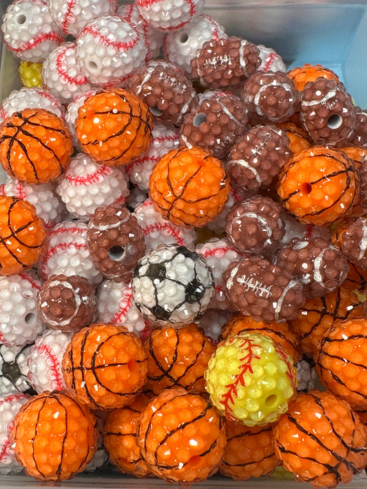 Five (5) Acrylic sports bead included/fancy Bead/ beadable pen/ keychain bead/choose your beads/20mm