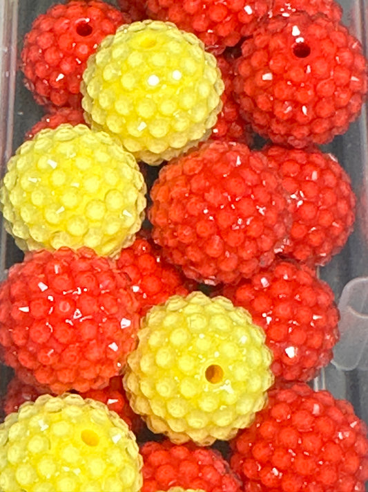 Rhinestone Bead/Set of ten beads-Five beads each color included/ perfect to go with Kansas Football DIY /fits beadable pen/ Fancy bead/ keychain bead/ red and yellow/ 20mm