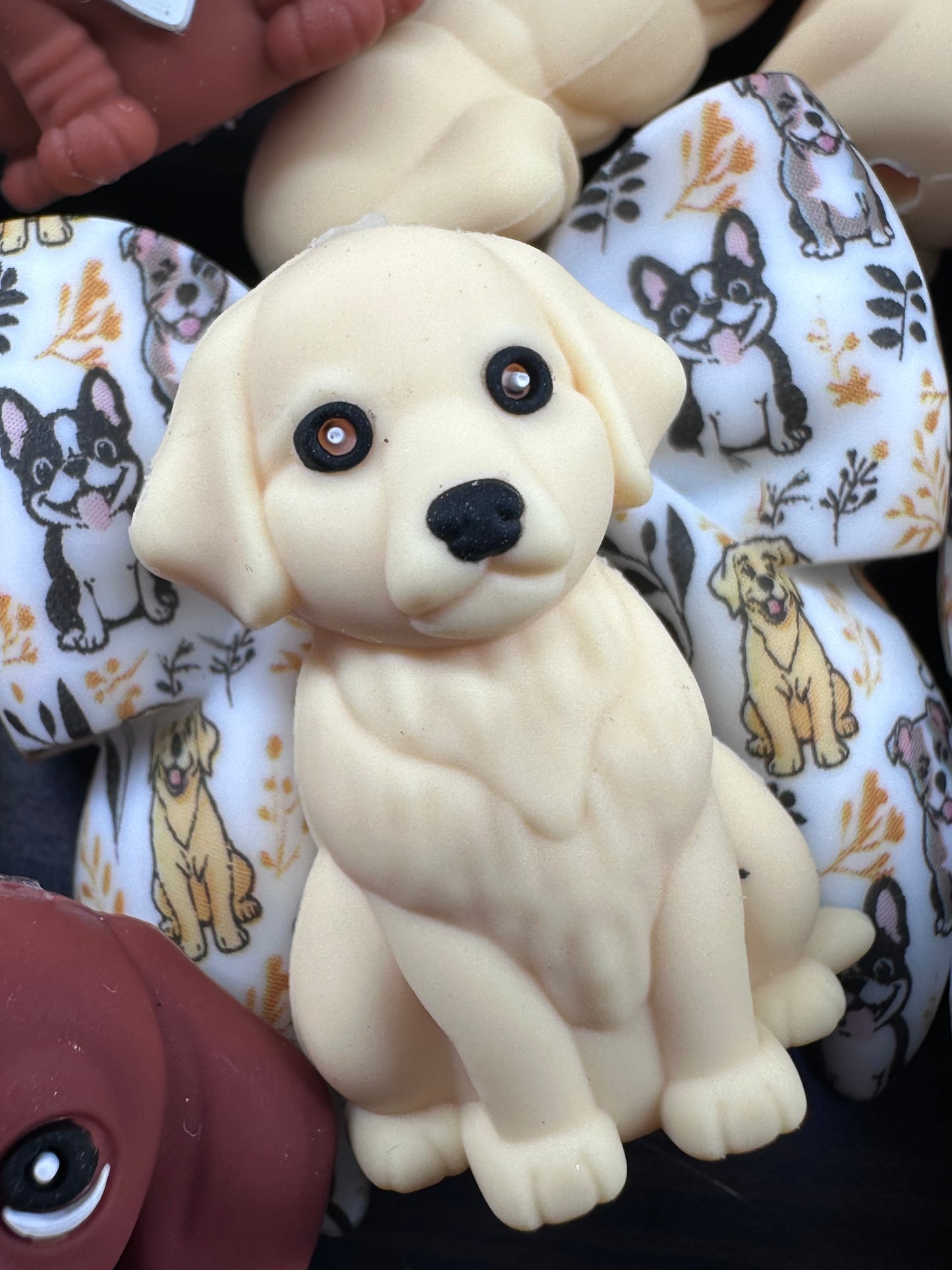 3D Dog silicone focal beads Golden Retriever, Pit Bull, Beagle, Rottweiler, Coon Hound, Frenchie - matching hoop and round beads