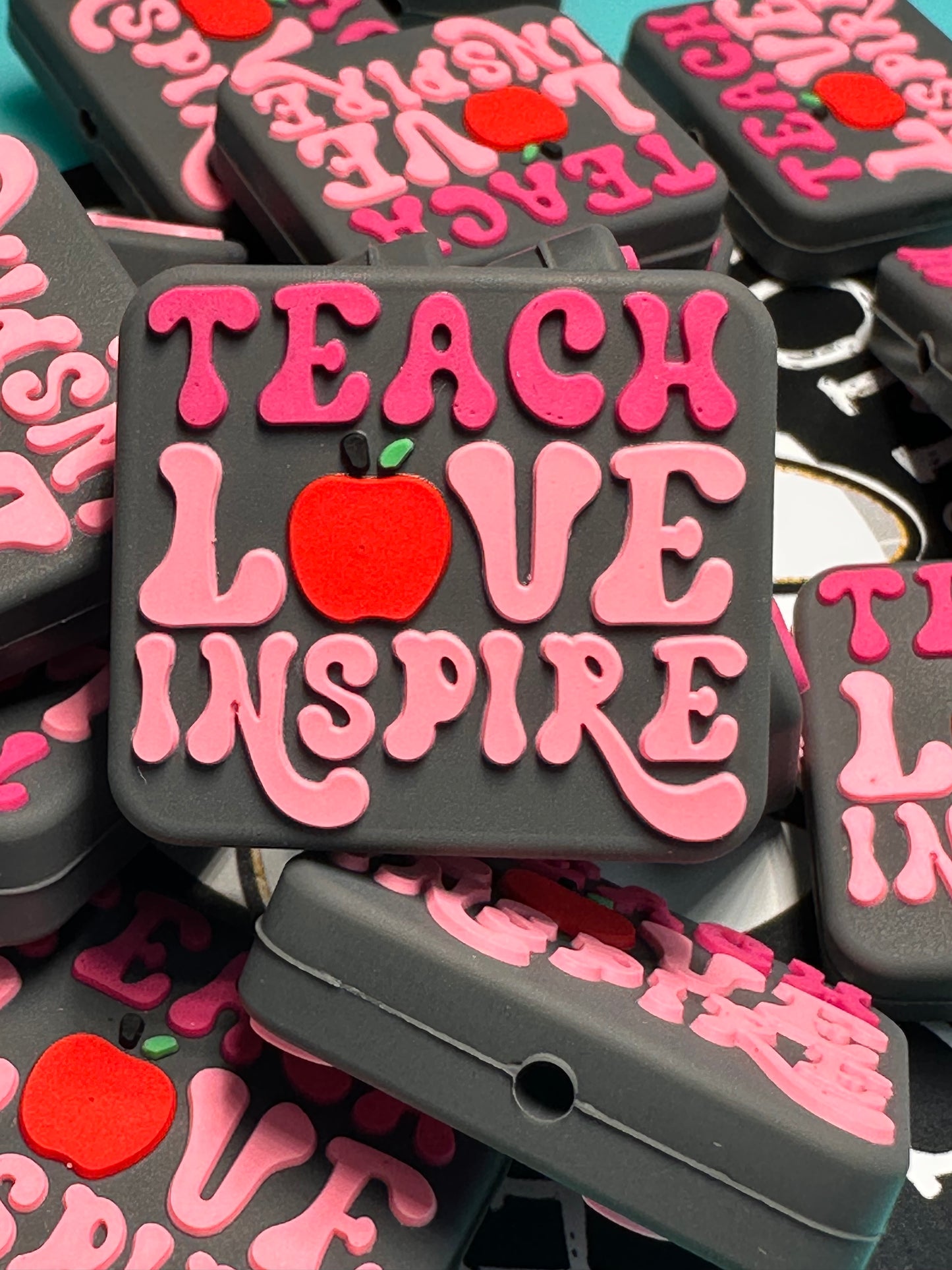 Teach Love Inspire Apple School Teacher Focal Bead/ beadable pen/ Silicone bead/ keychain bead/ teach