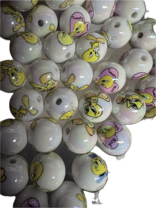 Yellow bird round beads/ Ten (10) included/16mm Bead/ beadable pen/ jewelry/ keychain/