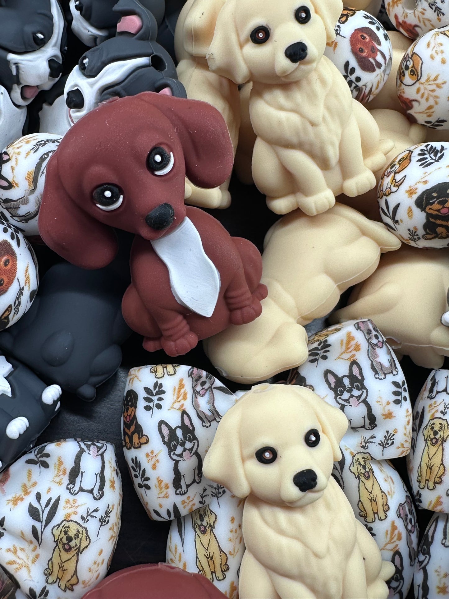 3D Dog silicone focal beads Golden Retriever, Pit Bull, Beagle, Rottweiler, Coon Hound, Frenchie - matching hoop and round beads