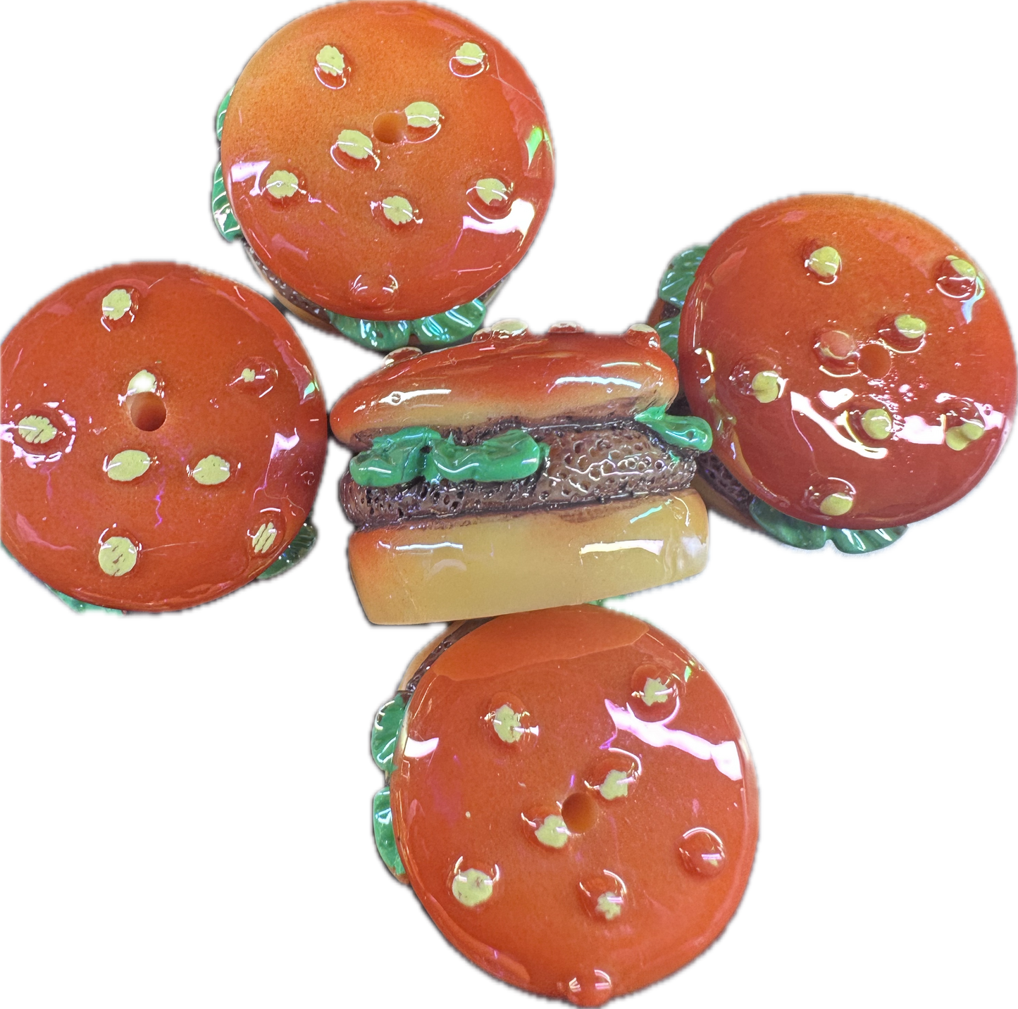 3D hamburger acrylic bead/ beadable pen/ replica burger bead/ keychain bead/hamburger/food/set of 2
