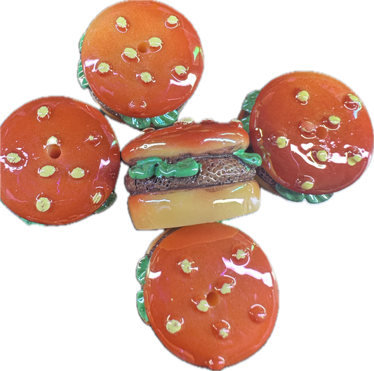 3D hamburger acrylic bead/ beadable pen/ replica burger bead/ keychain bead/hamburger/food/set of 2