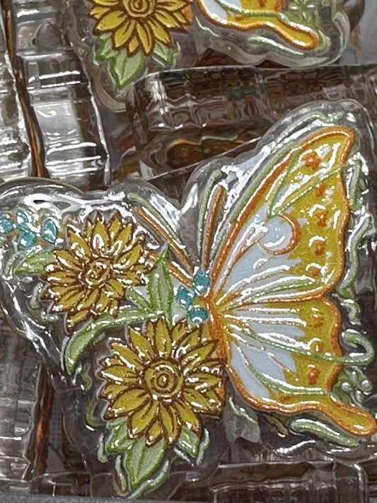 Yellow Sunflower butterfly acrylic focal bead- set of 2/ focal bead/ pen beading / keychain bead/ Summer/ Floral bead
