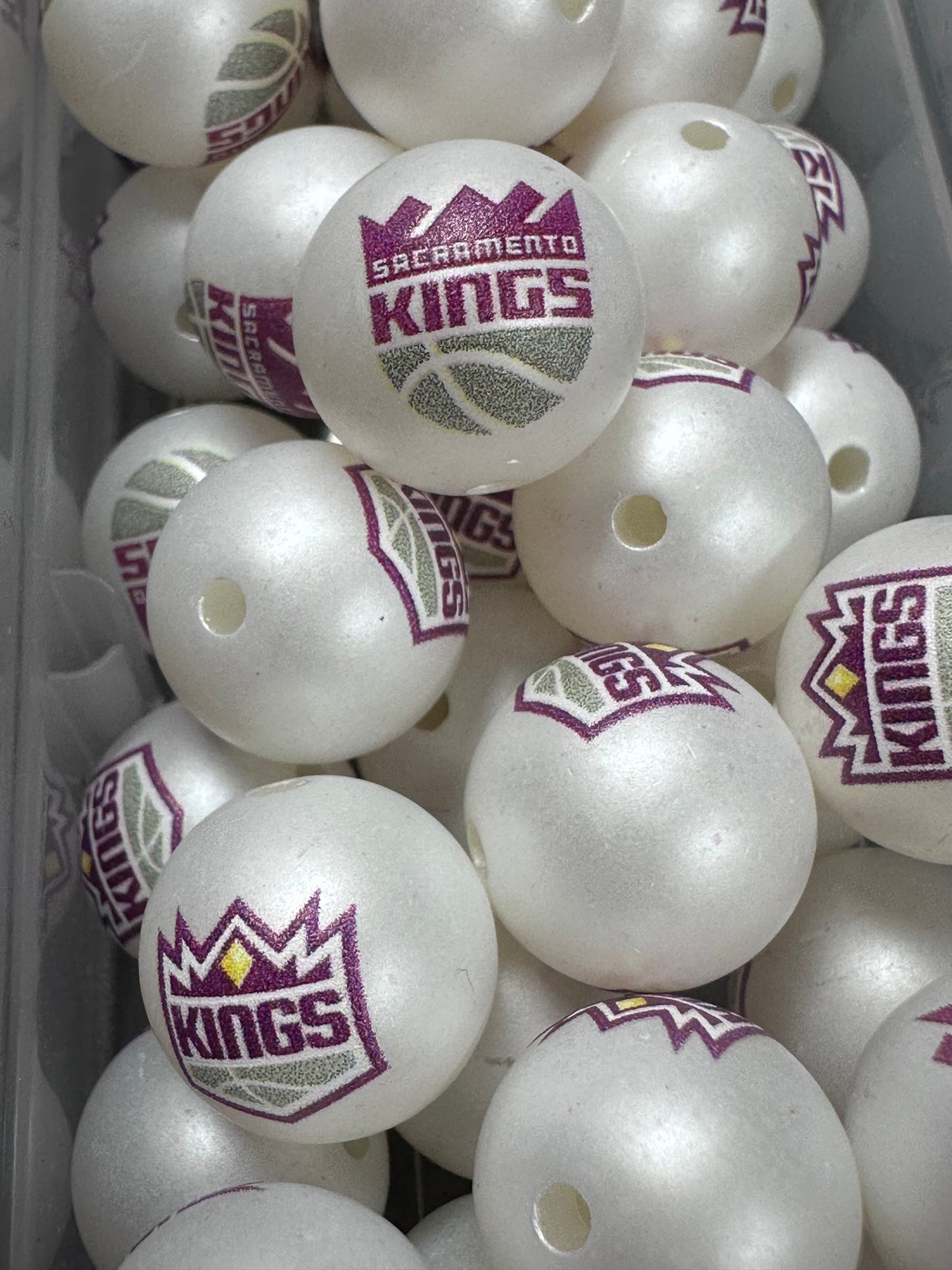 Sacramento Kings 16mm Sports Print Beads • Set of 10 • Great for Pens, Keychains & Crafts-