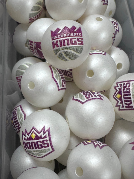 Sacramento Kings 16mm Sports Print Beads • Set of 10 • Great for Pens, Keychains & Crafts-