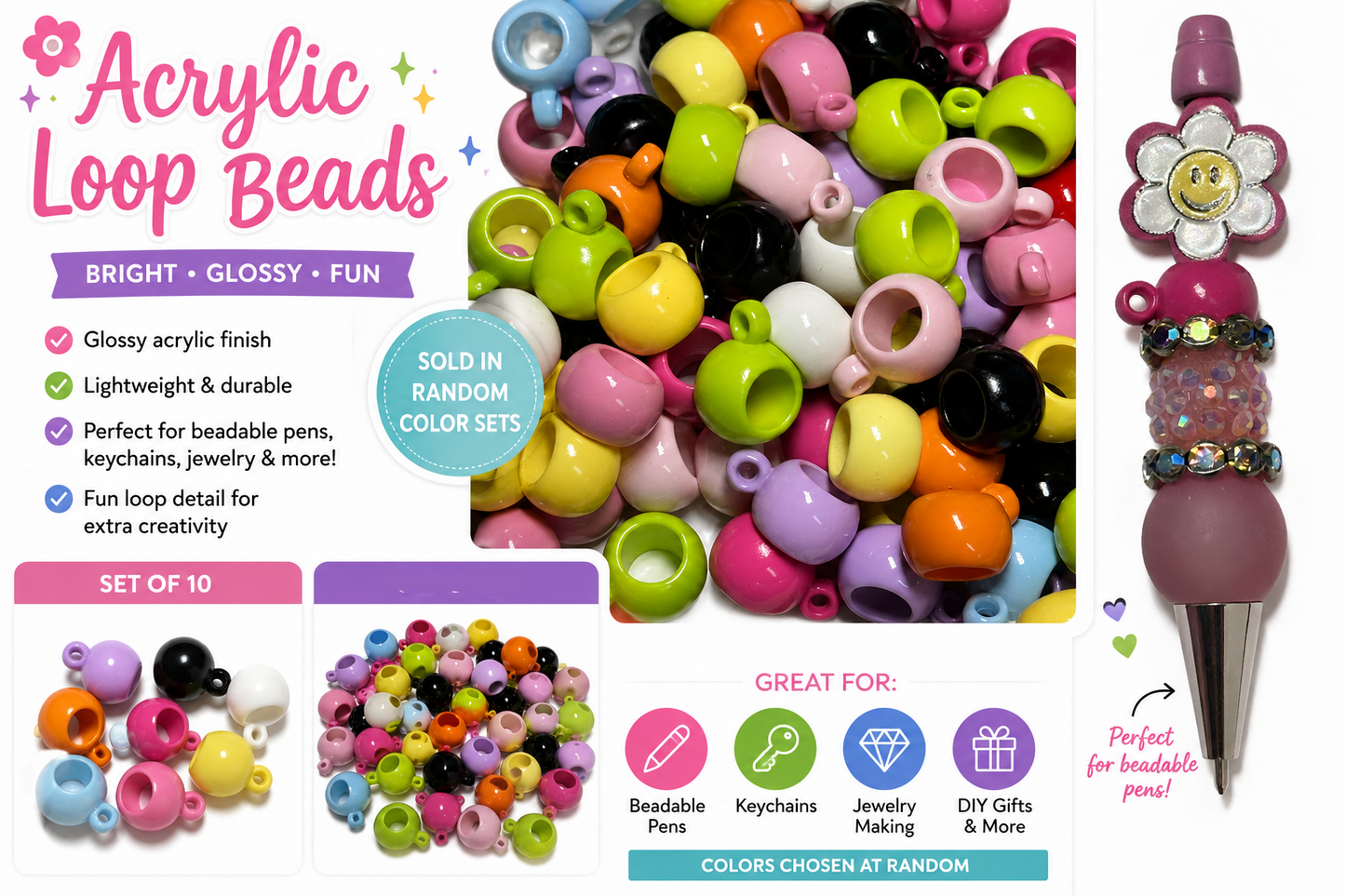 Thick Spacer Bail Beads/ jewelry Bead/ beadable pen beads/ keychain bead/bead/used for dangle charms / Spacer Bead