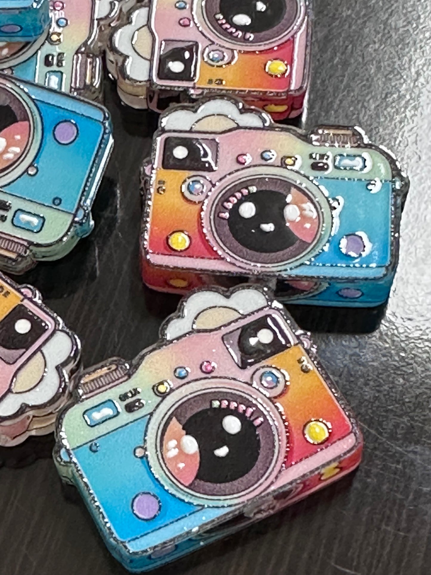 Colorful camera acrylic focal bead- set of 2/ focal bead/ pen beading / keychain bead