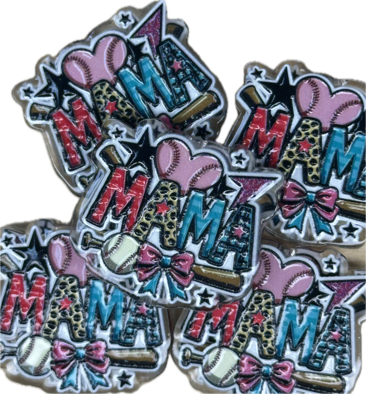 BASEBALL MAMA acrylic focal bead- set of 2/ focal bead/ pen beading / keychain bead