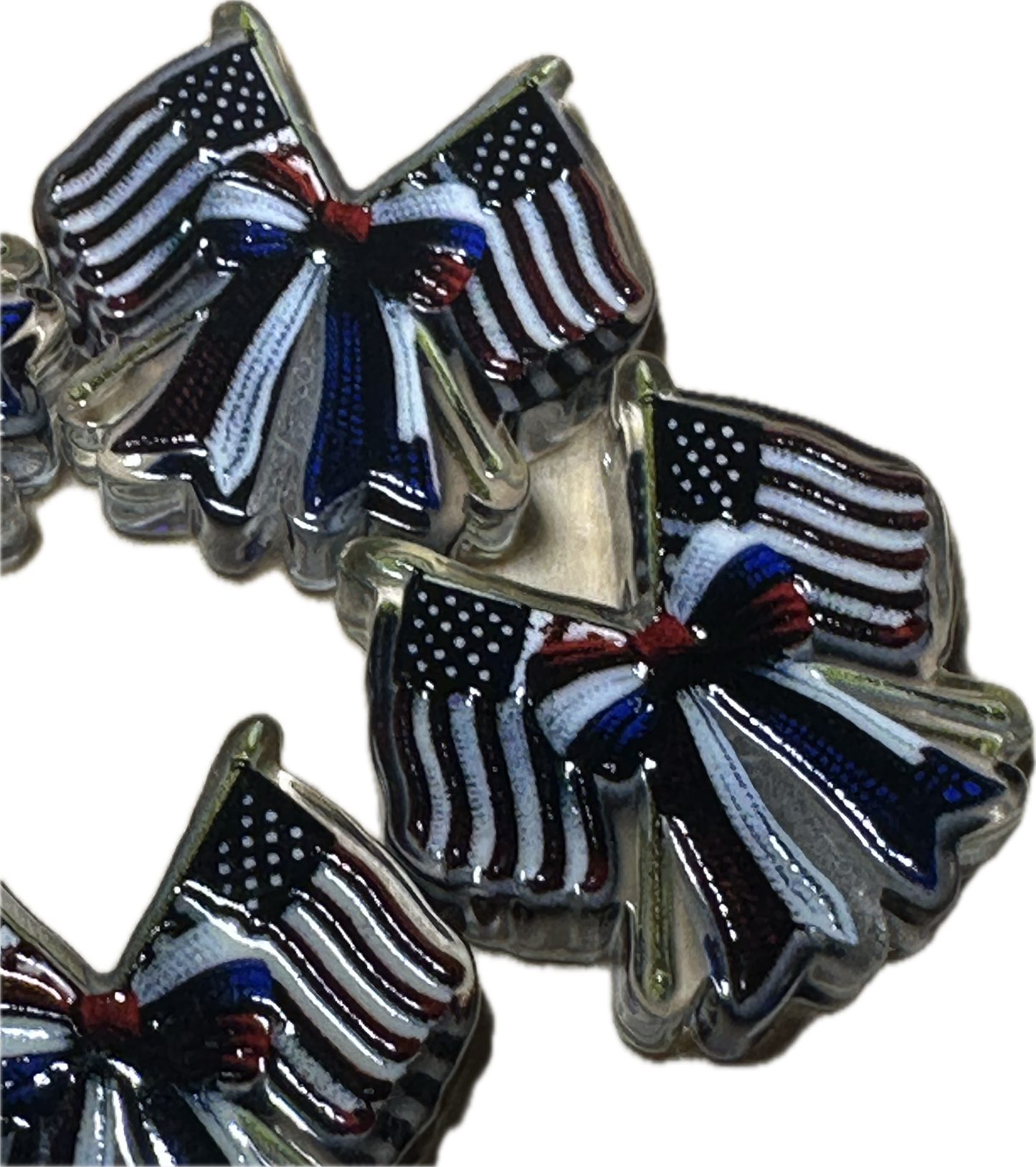 Patriotic Flags and Bow acrylic focal bead- set of 2/ focal bead/ pen beading / keychain bead/