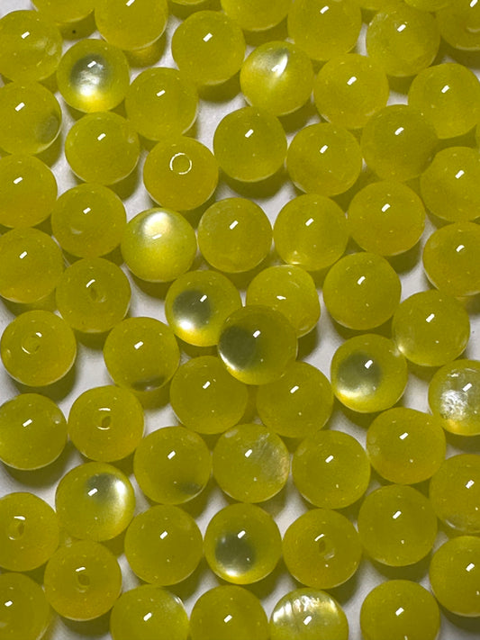 Bright Yellow Cat Eye Beads – Glossy Round Acrylic – Set of 10 (not for beadable items) -10mm